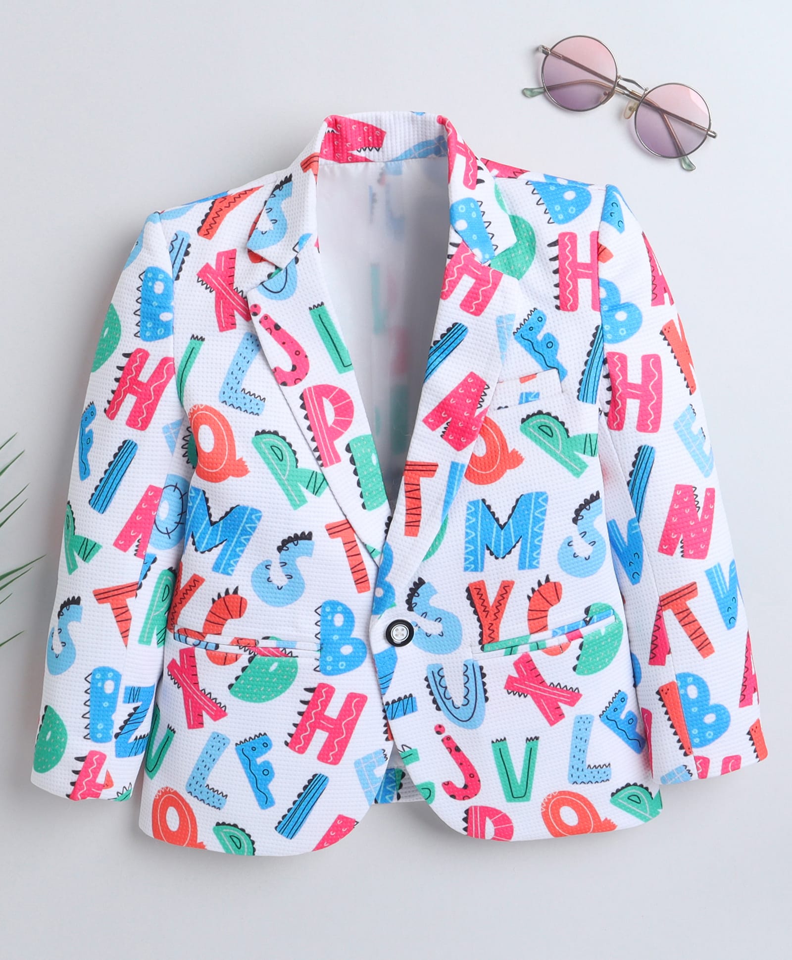 Ministitch Woven Full Sleeves Alphabets Printed Blazer - Multi Colour-image-43
