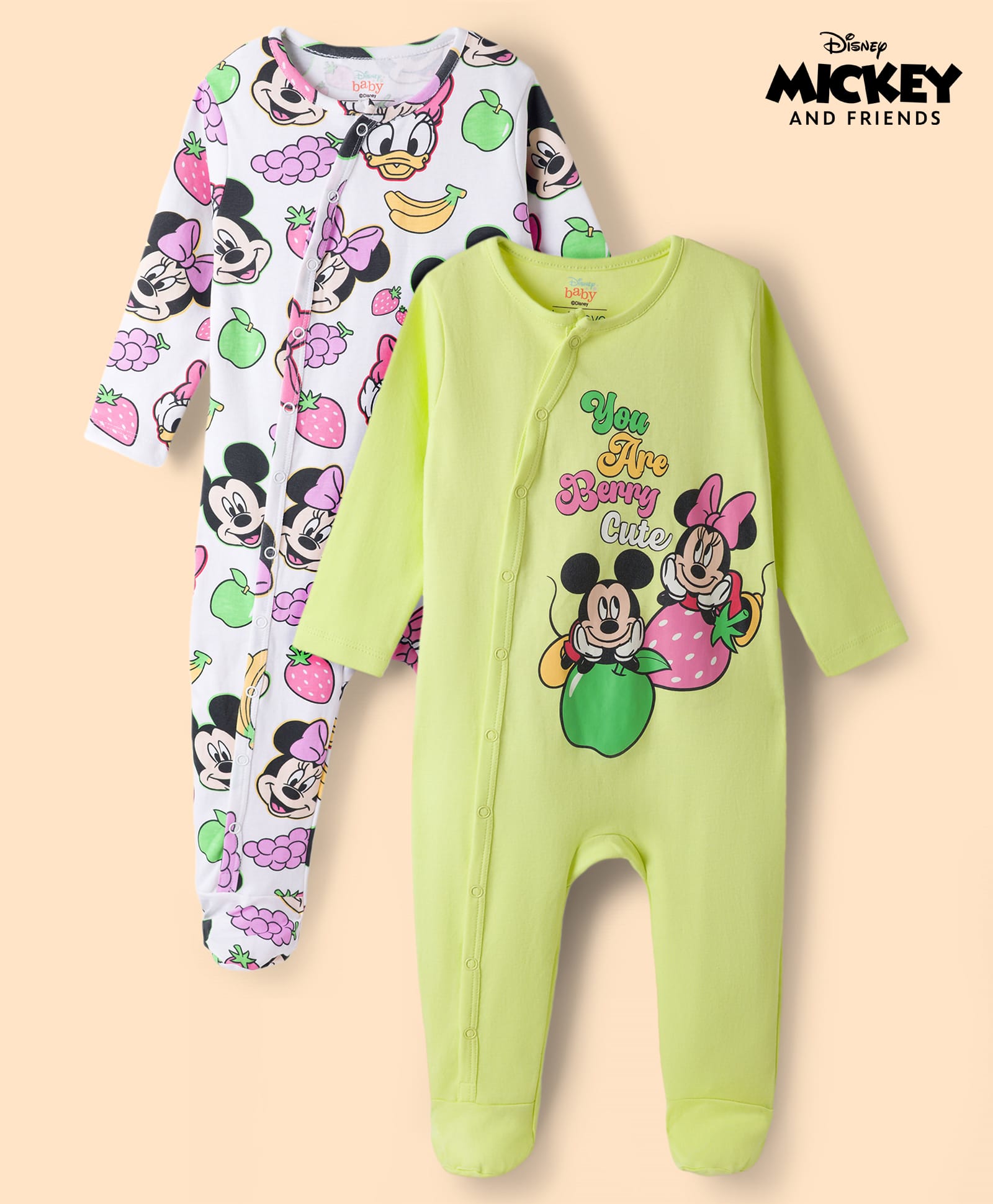 Babyoye Disney Interlock Knit Full Sleeves Sleepsuits with Minnie Mouse Graphics Pack of 2 - Multicolor-picture-37