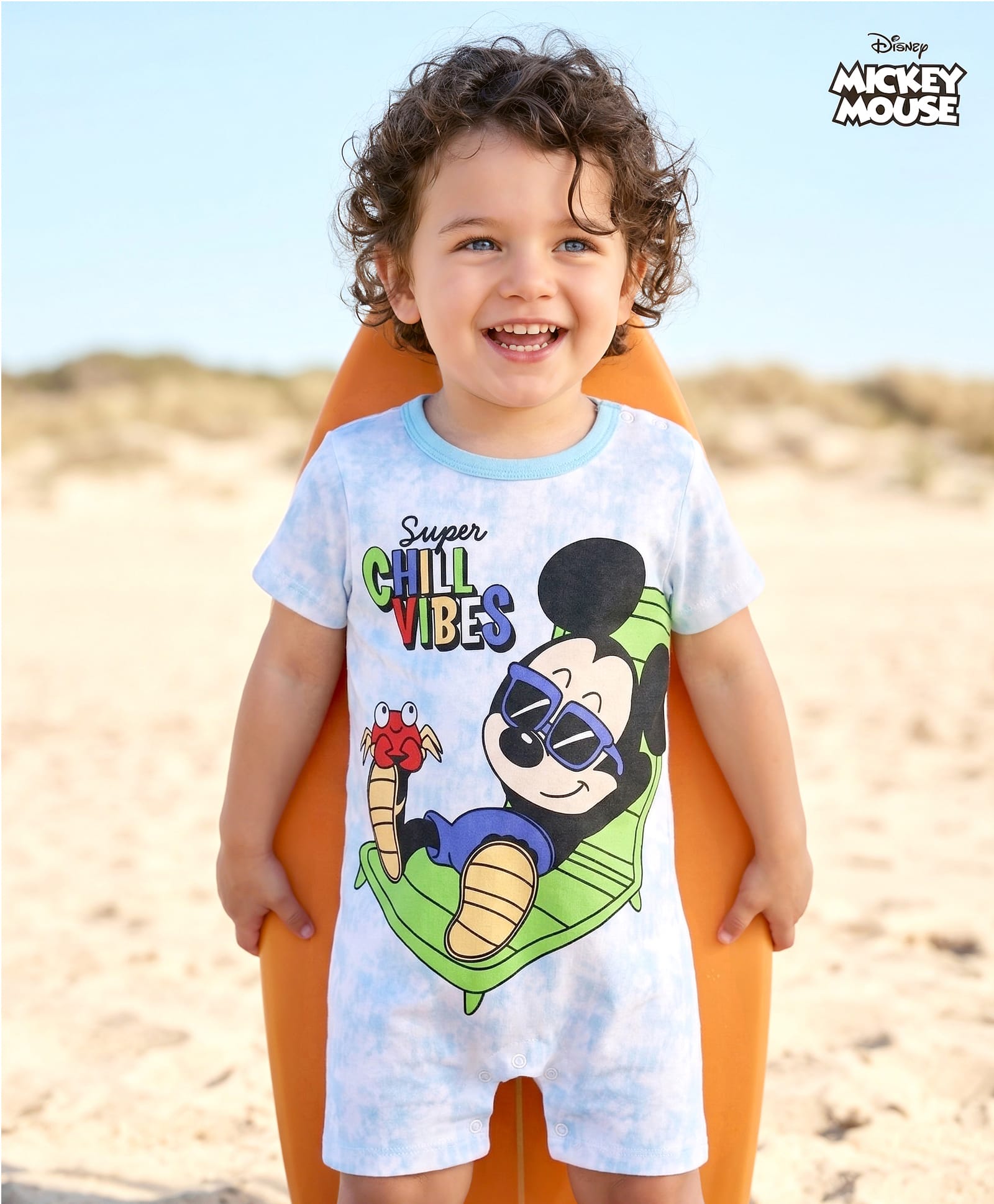 Babyhug Disney Interlock Knit Half Sleeves Romper with Mickey Mouse Graphic - Blue-image-21