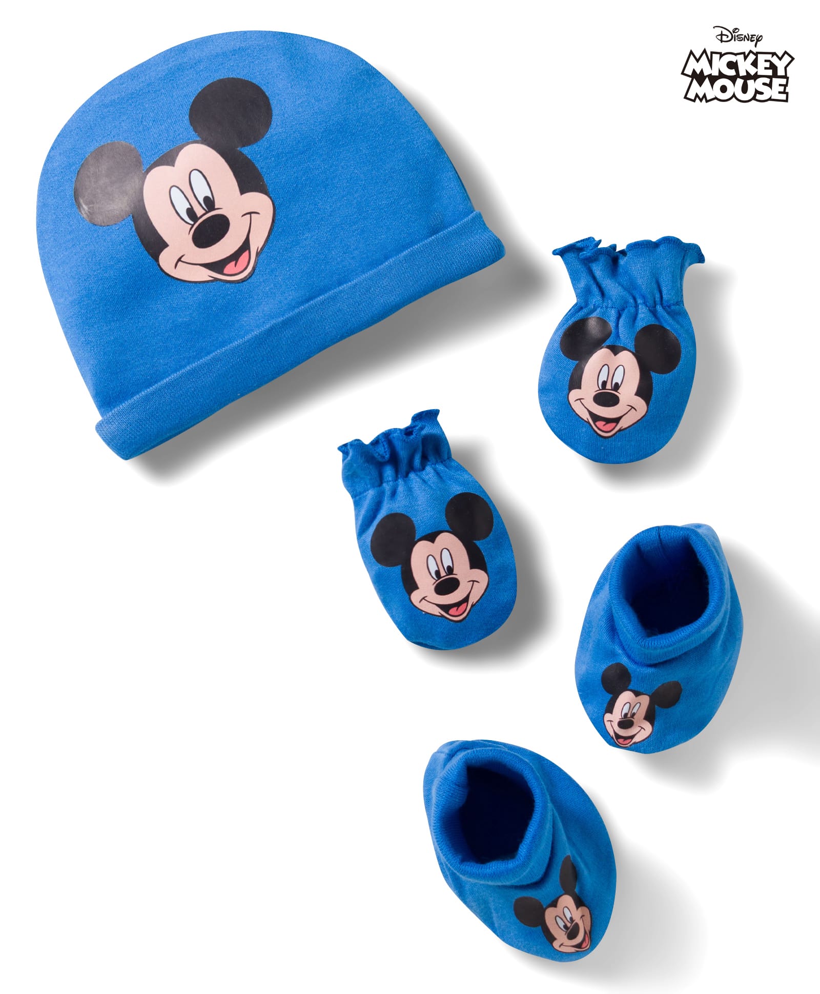 Babyhug Disney Interlock Knit Cap Mittens & Booties with Mickey Mouse Graphics Blue - Diameter 15.5 cm-picture-10