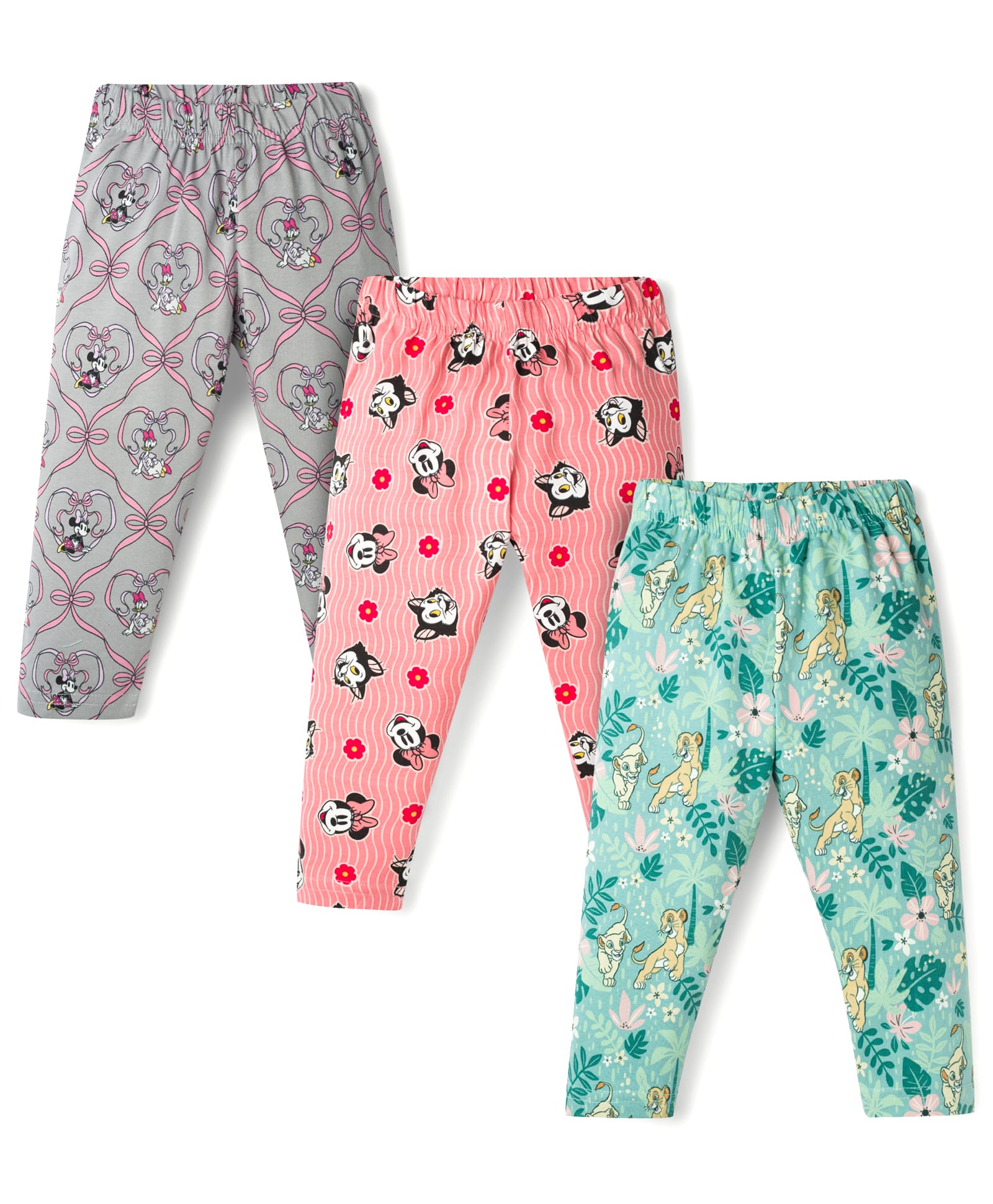 CUCUMBER Sinker Knit Full Length Minnie Mouse & The Lion King Printed Leggings Pack Of 3 - Grey Peach & Sea Green-picture-11