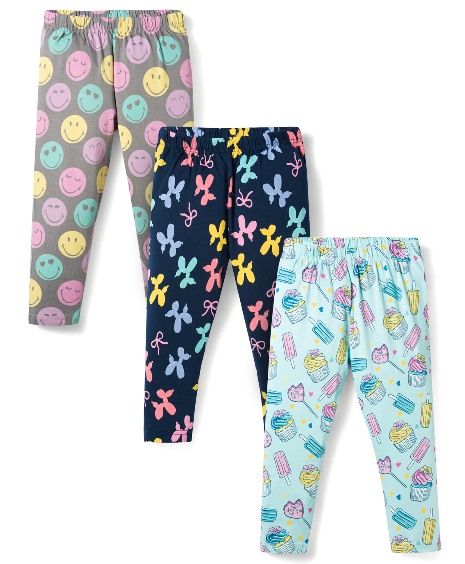 CUCUMBER Sinker Knit Full Length Ice Cream printed Leggings Pack of 3 - Grey Navy & Aqua Blue-picture-38
