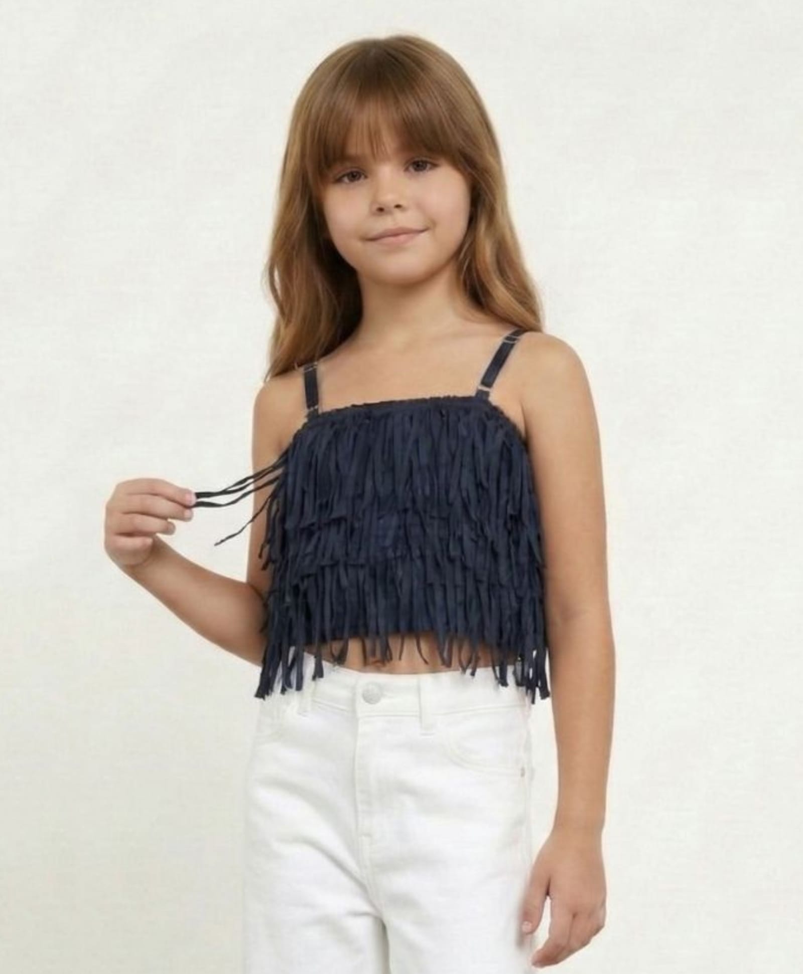 Taffykids Knit Sleeveless Fringe Embellished Crop Top - Navy Blue-picture-37