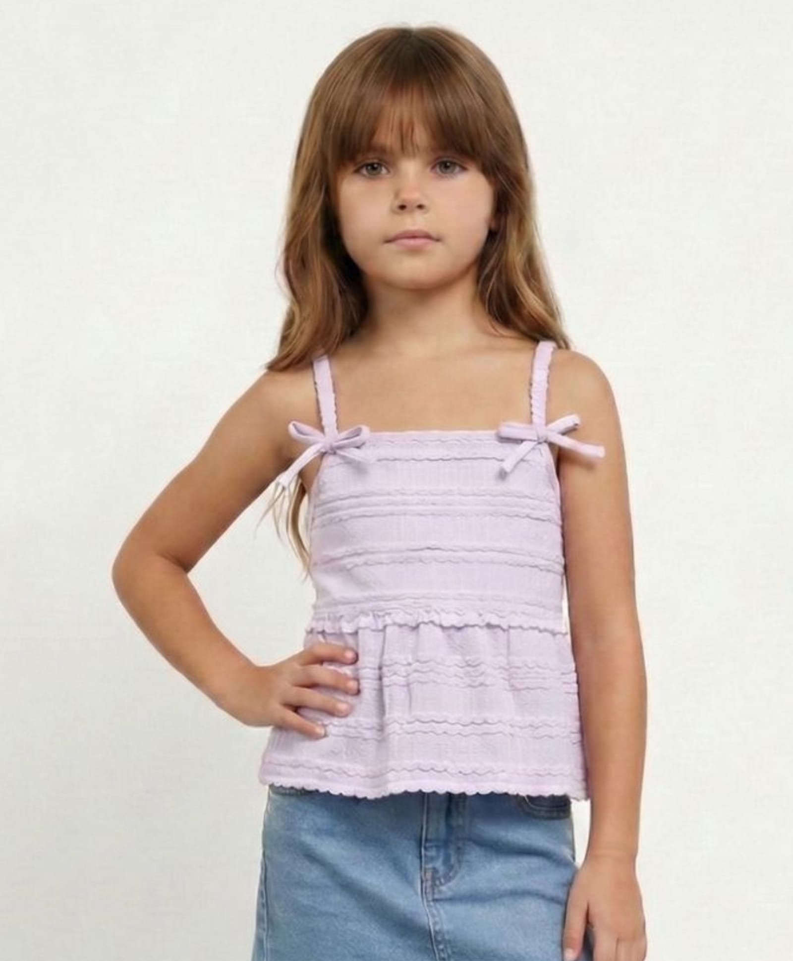Taffykids Knit Sleeveless Textured Bow Applique Detailed Peplum Top - Purple-picture-23