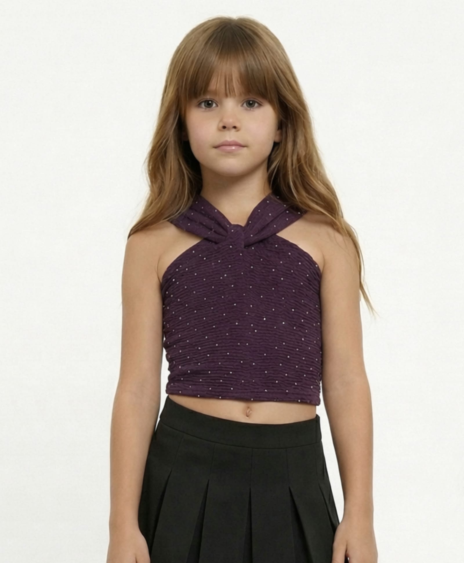 Taffykids Knit Sleeveless Stone Embellished Crop Top - Wine-picture-11