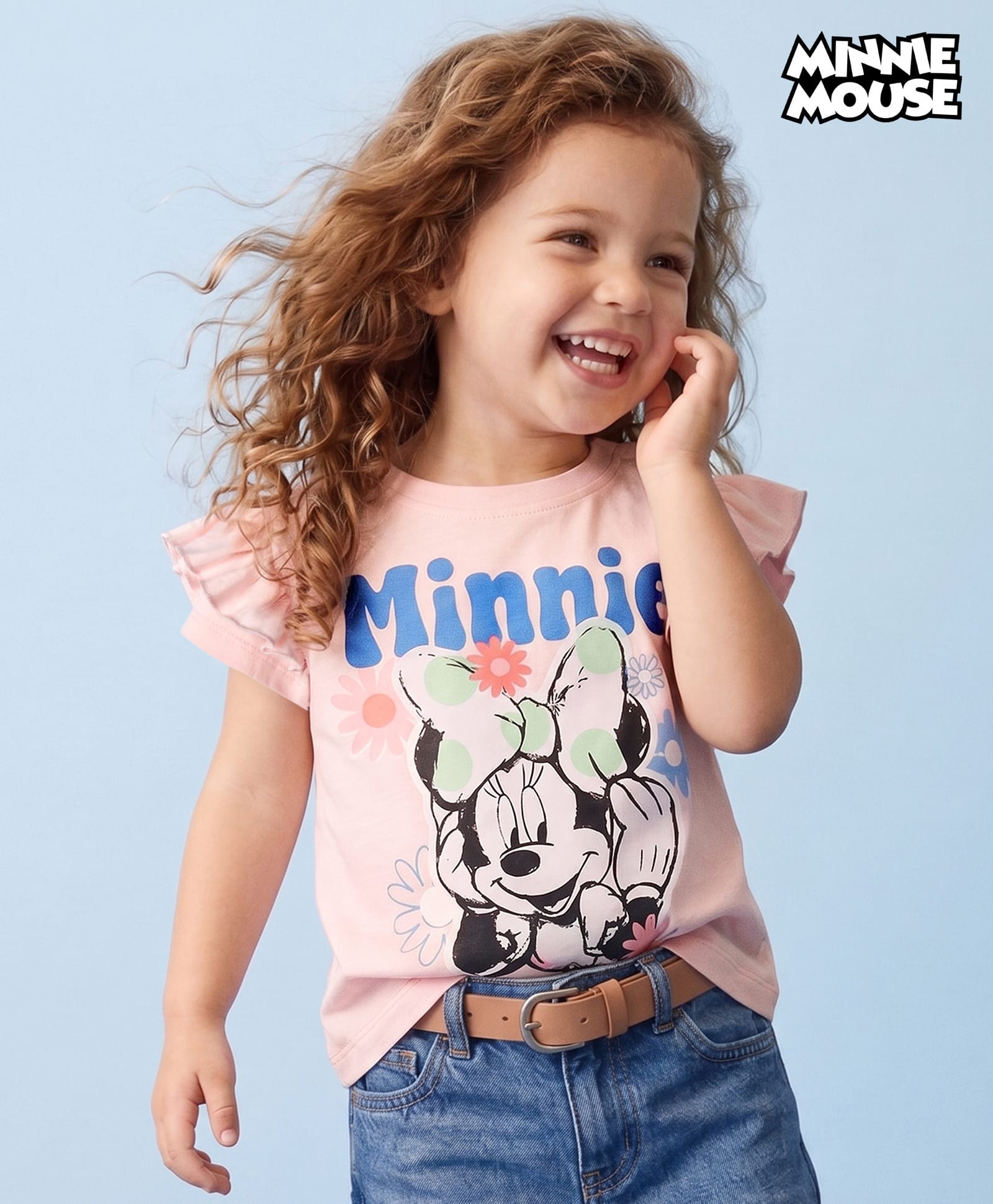 Babyhug Disney Single Jersey Knit Half Sleeves T-Shirts with Minnie Mouse Graphics & Frill Detailing - Pink-picture-20