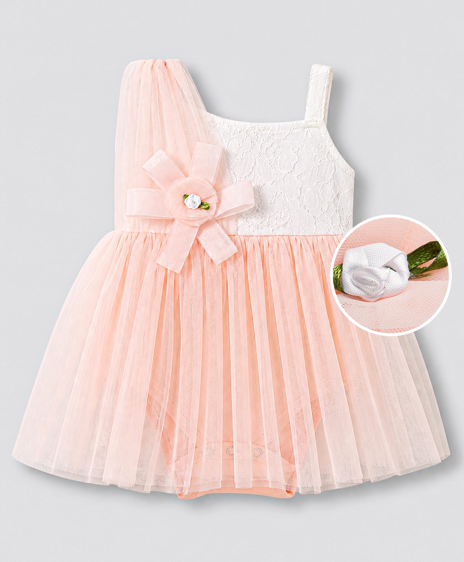 Mark & Mia Woven Sleeveless Party Wear Onesie With Floral Applique - Lavender-image-20