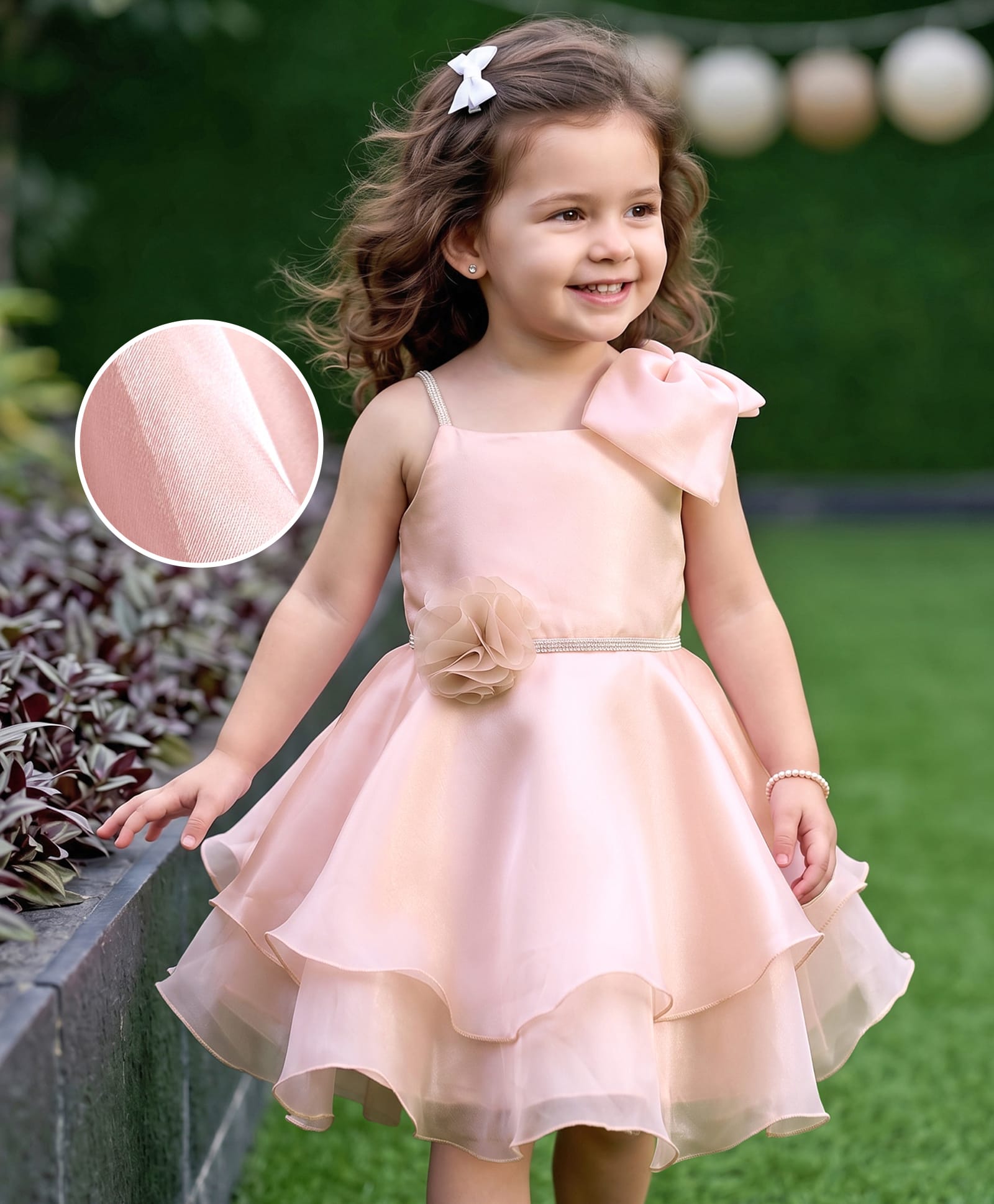 Mark & Mia Woven Sleeveless Ruffles and Frills Party Dress With Floral Applique - Pink-image-1