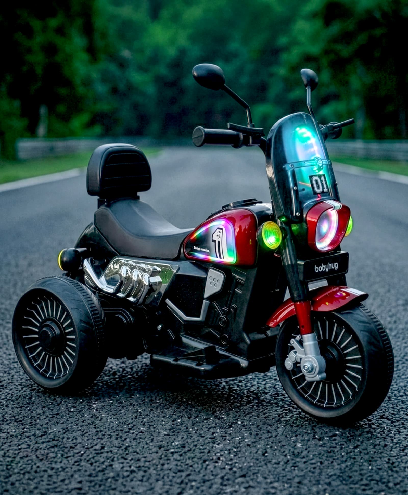 Babyhug Three Wheel Battery Operated Ride On Bike with Music & Lights - Black Red| Foot Pedal Accelerator| Forward & Reverse Drive| Rechargeable Battery| 2 to 6 Years| Aux Music| easy to Assemble-picture-10