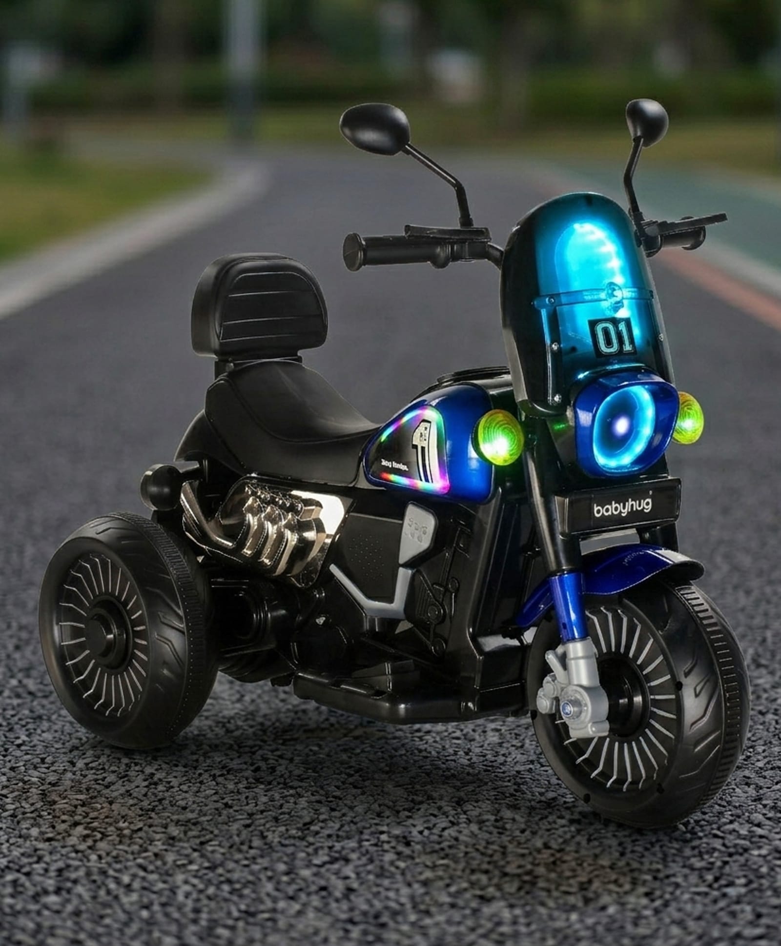 Babyhug Three Wheel Battery Operated Ride On Bike with Music & Lights - Black Blue| Foot Pedal Accelerator| Forward & Reverse Drive| Rechargeable Battery| 2 to 6 Years| Aux Music| easy to Assemble-picture-19