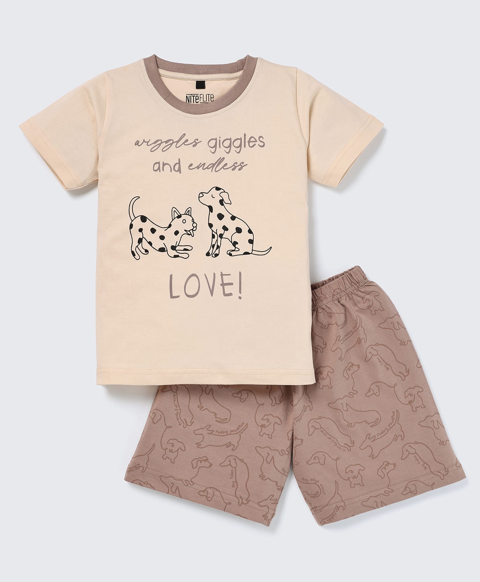 Nite Flite Cotton Knit Half Sleeves Wiggles Giggles &And Endless Love Text Printed Tee & Shorts Night Suit - Multi Colour-picture-21