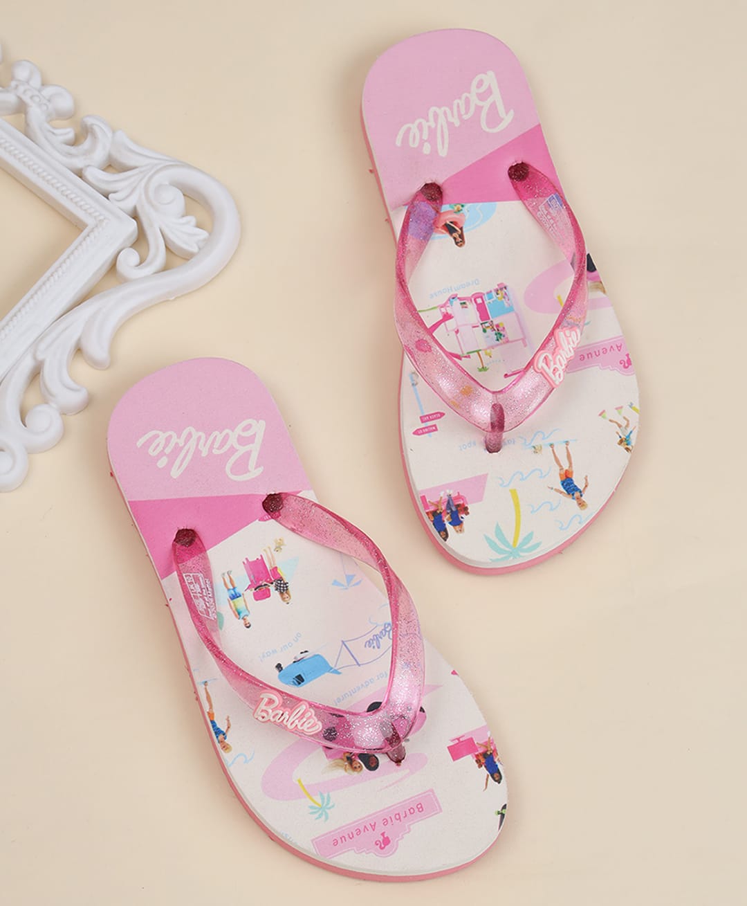 Kidsville Mattel Featuring Barbie Theme Printed Flip Flops - Pink-image-34
