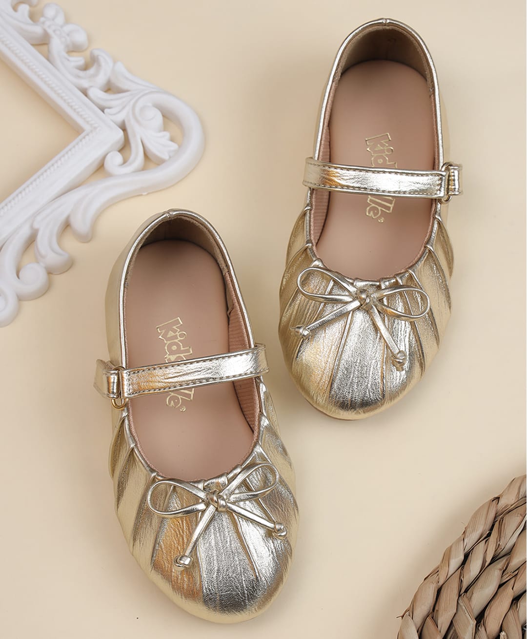 Kidsville Metallic Finish Bow Applique Detailed Buckle Closure Ballerinas - Gold-image-46