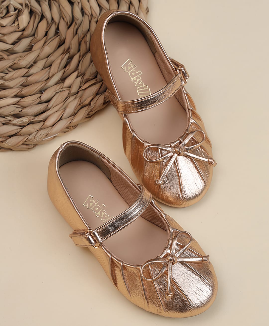 Kidsville Metallic Finish Bow Applique Detailed Buckle Closure Ballerinas - Gold-image-47