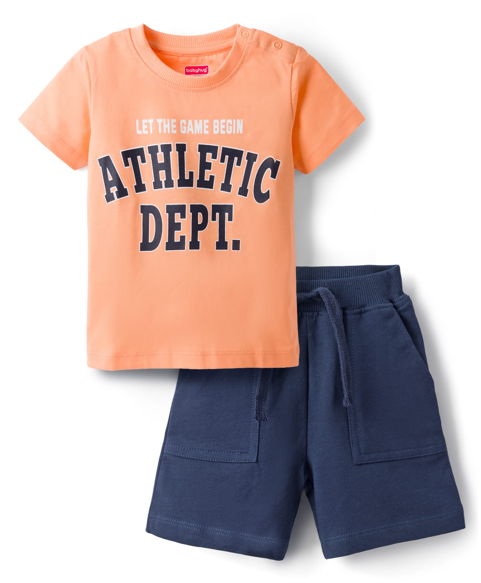 Babyhug Single Jersey Knit Half Sleeves T-Shirt & Shorts Set With Text Print - Peach-picture-28
