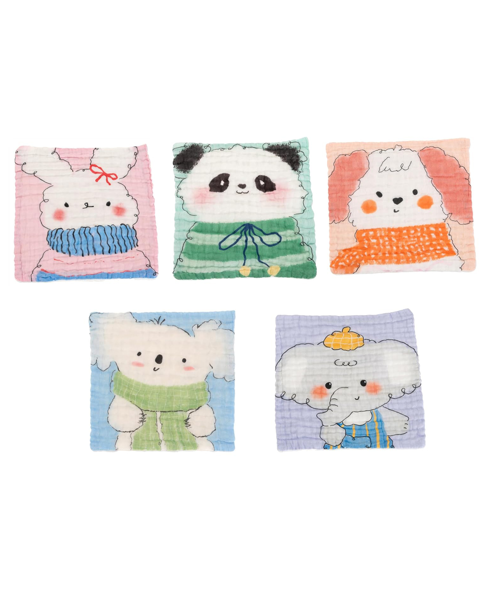 Teri Beri 100% Cotton Muslin Baby Washcloths Ultra Soft Reusable Face Towels for Newborn, Infant Bathing, Feeding & Burping Pack of 5 L 25 x 25 cm - Multicolor-image-17