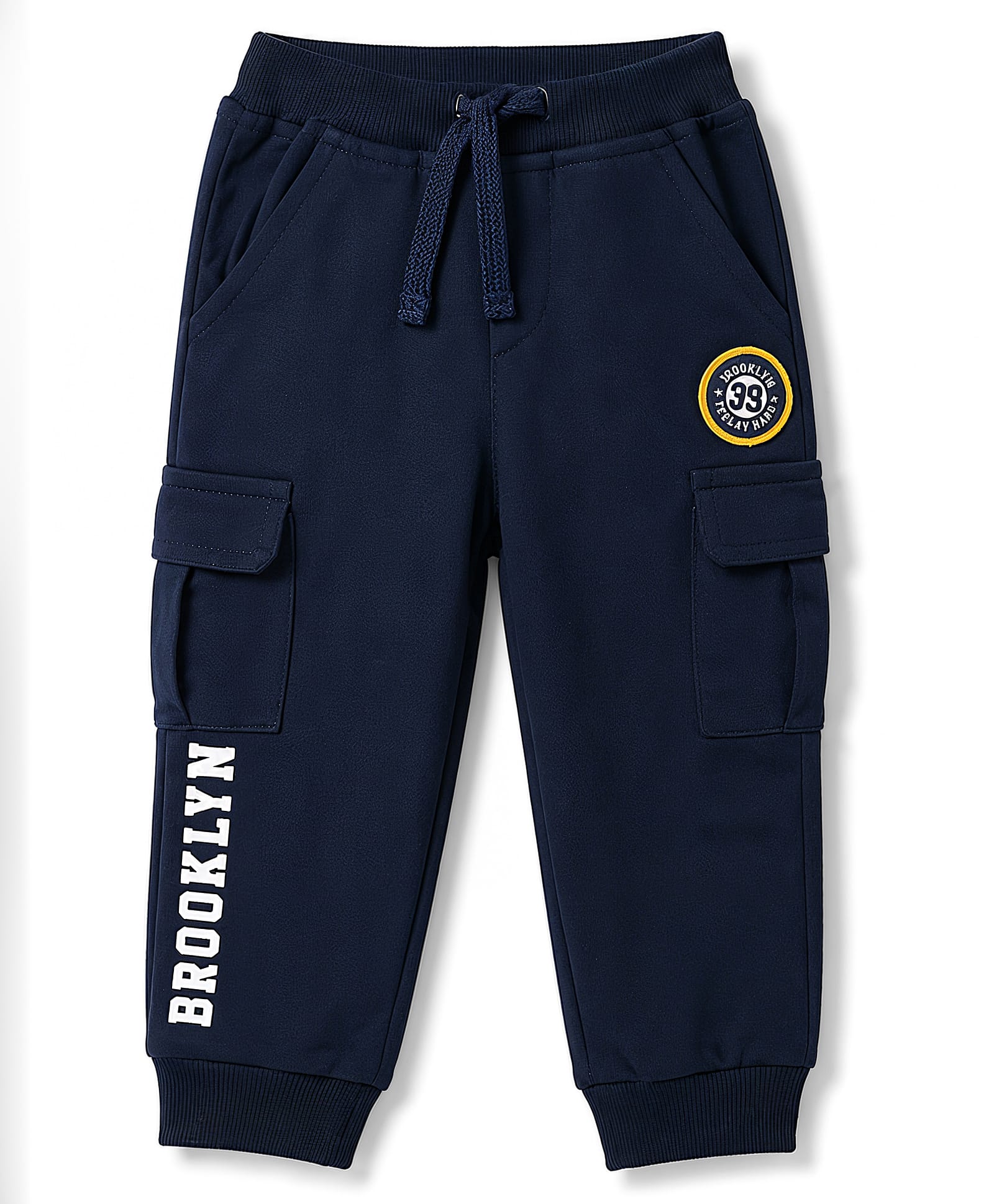 Babyhug Terry Knit Full Length Text Printed Lounge Pant With Patch - Navy Blue-picture-16
