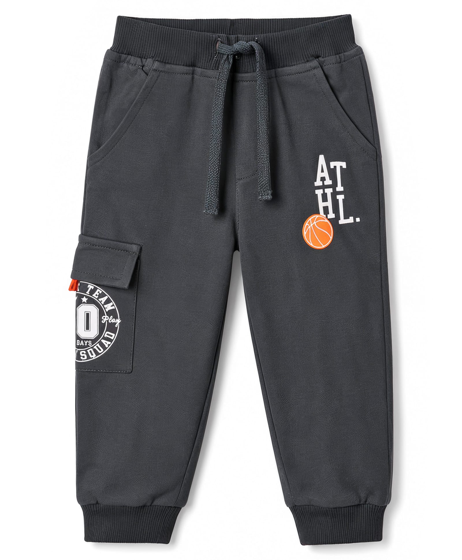 Babyhug Cotton Terry Knit Full Length Text Printed Lounge Pant - Charcoal Grey-picture-35