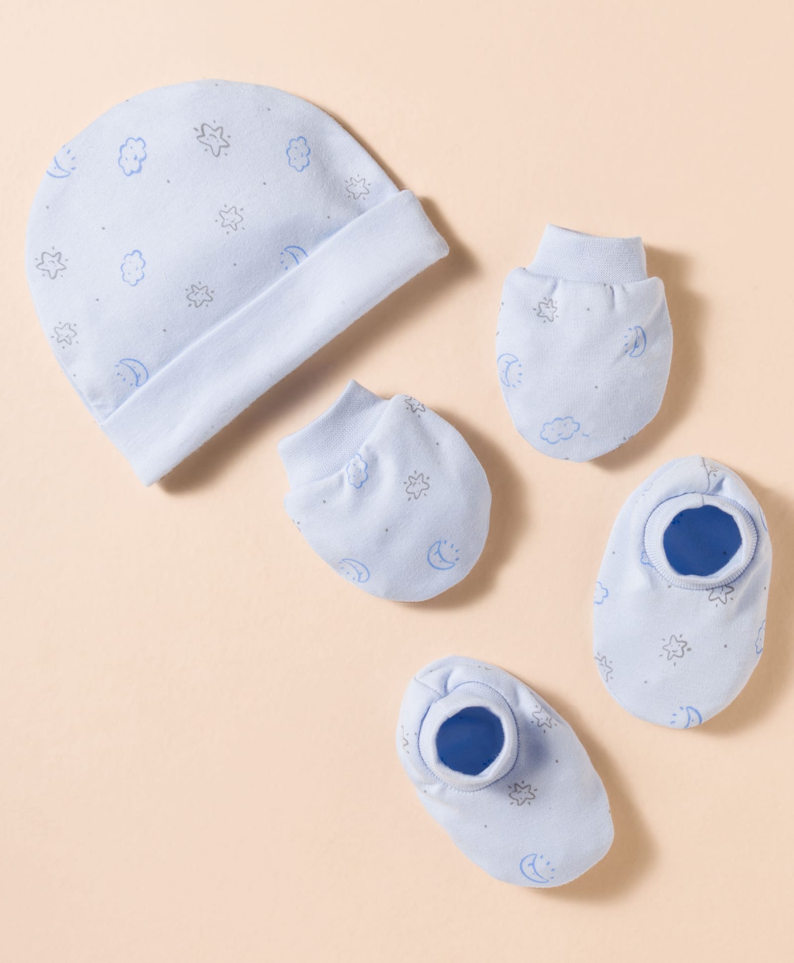 Simply Interlock Knit Cap Mitten & Booties With Star & Cloud Print Light Blue - Diameter 11 cm-picture-28
