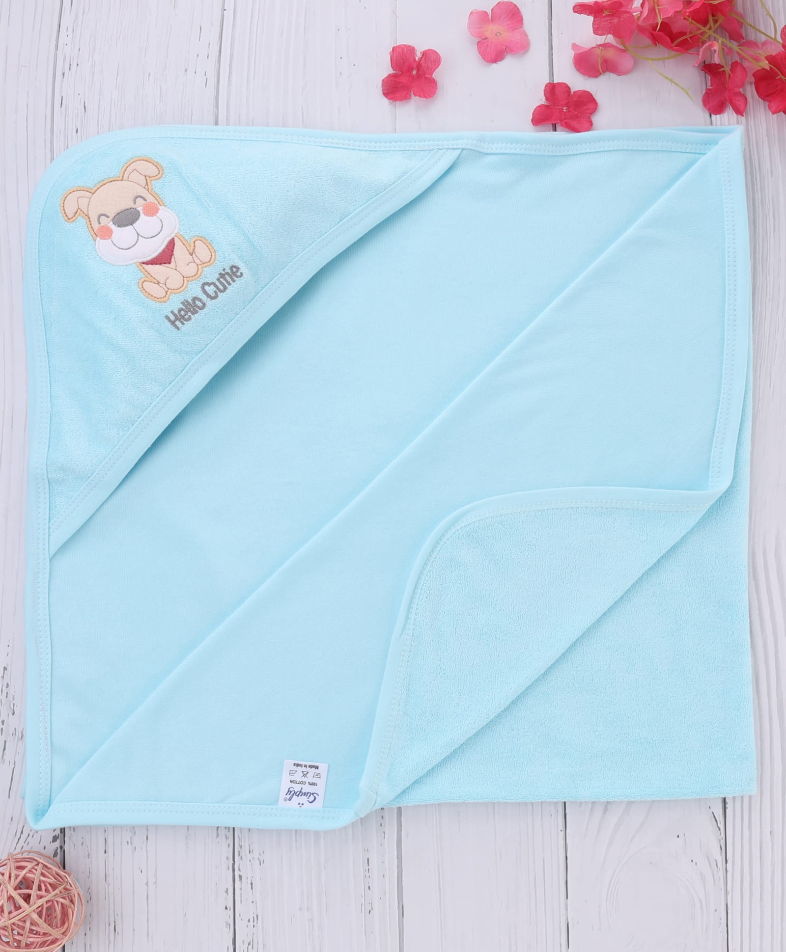 Simply Terry Knit Hooded Towel With Dog Print L 80 x B 80 cm - Aqua Blue-image-42