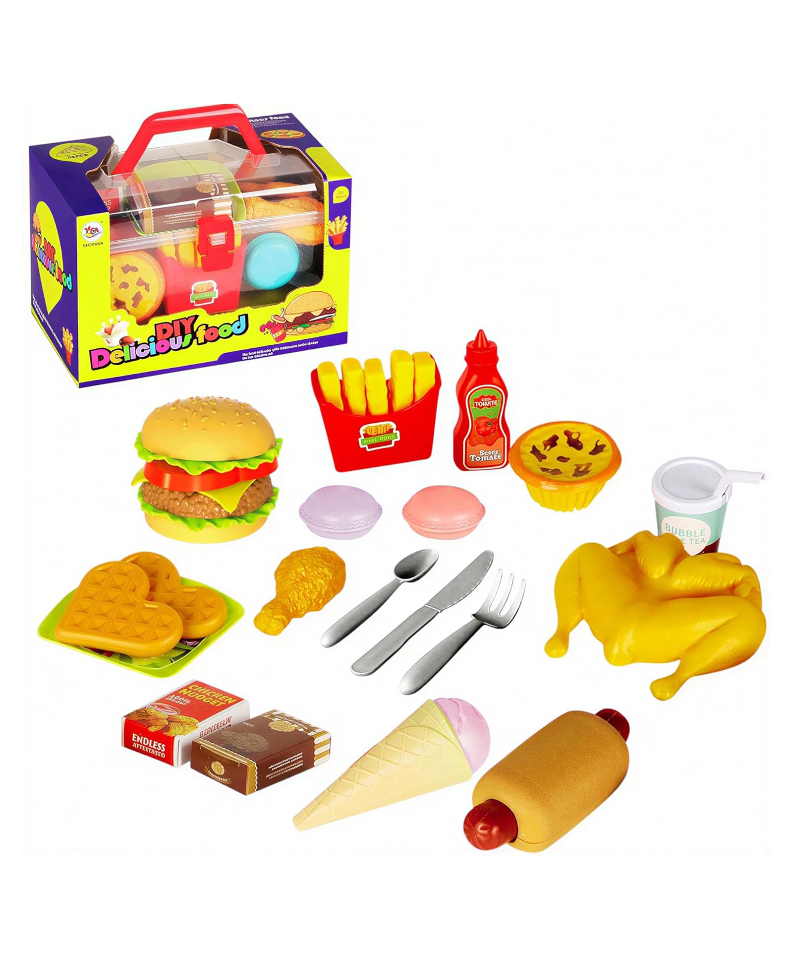 FunBlast Realistic Fast-Food Set with Carry Bag for Kids Set of 20 Pieces - Multicolor-picture-3