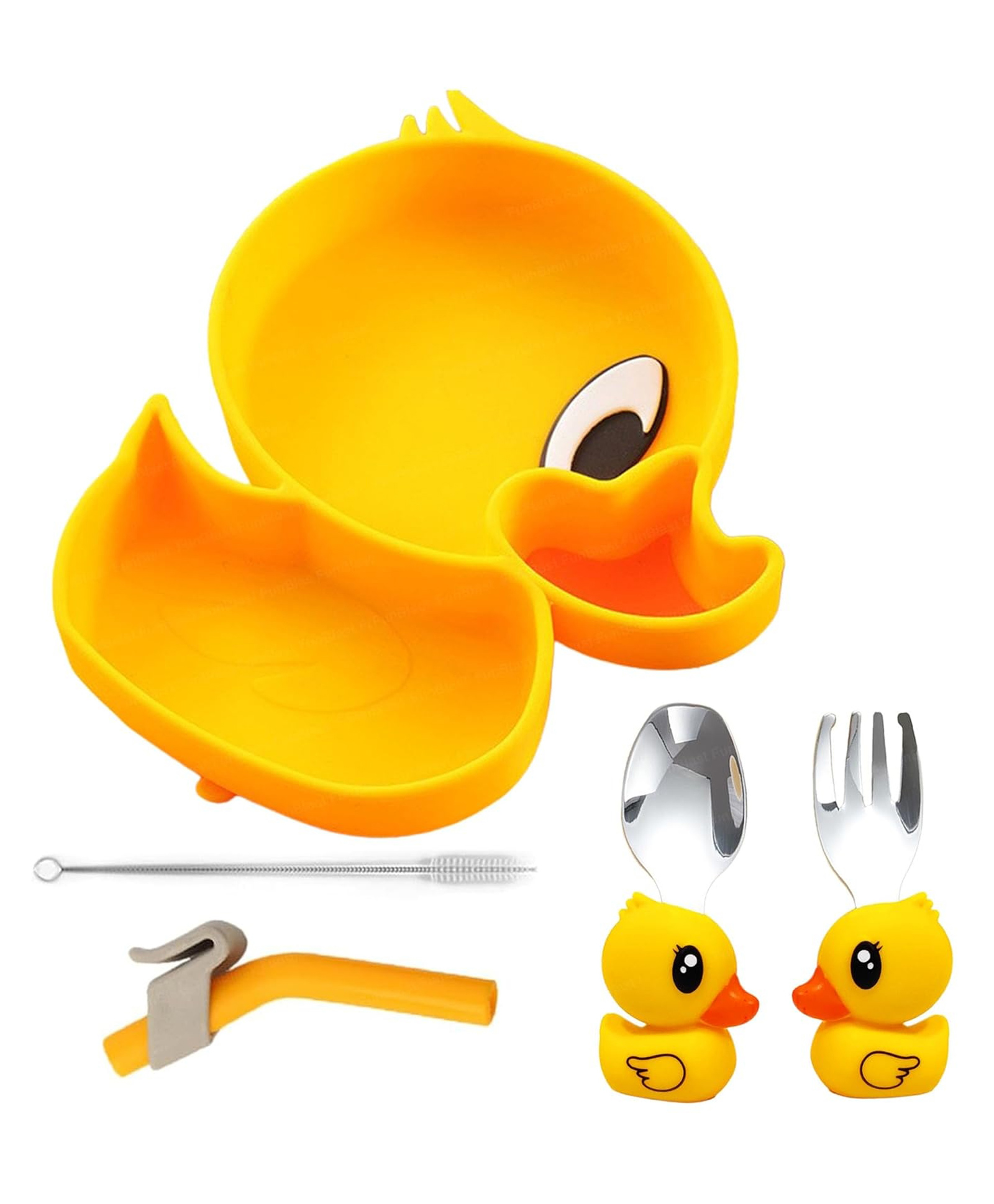 FunBlast Duck Shape Baby Feeding Set 1 Suction Plate with Spoon, Fork and Sipper - Yellow-image-47