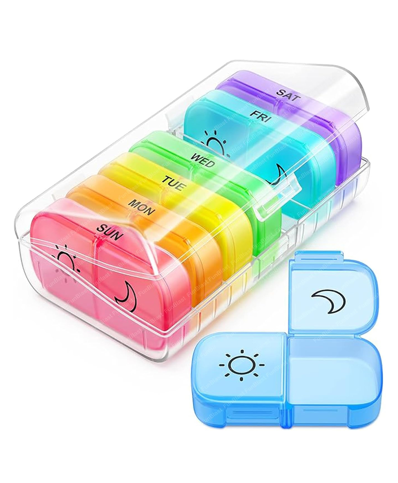 FunBlast Weekly Pill Organizer Box for Tablets, Vitamins & Capsules Pack of 1 - 14 Compartments (Multicolor)-image-40