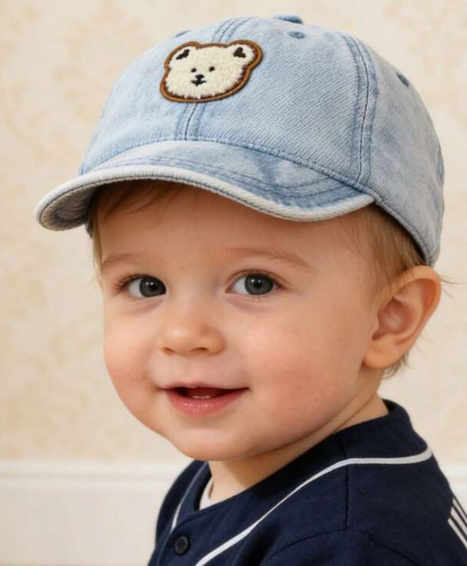 Ziory Teddy Bear Applique Detailed Cap - Light Blue - Circumference - 46 - 50cms-image-42