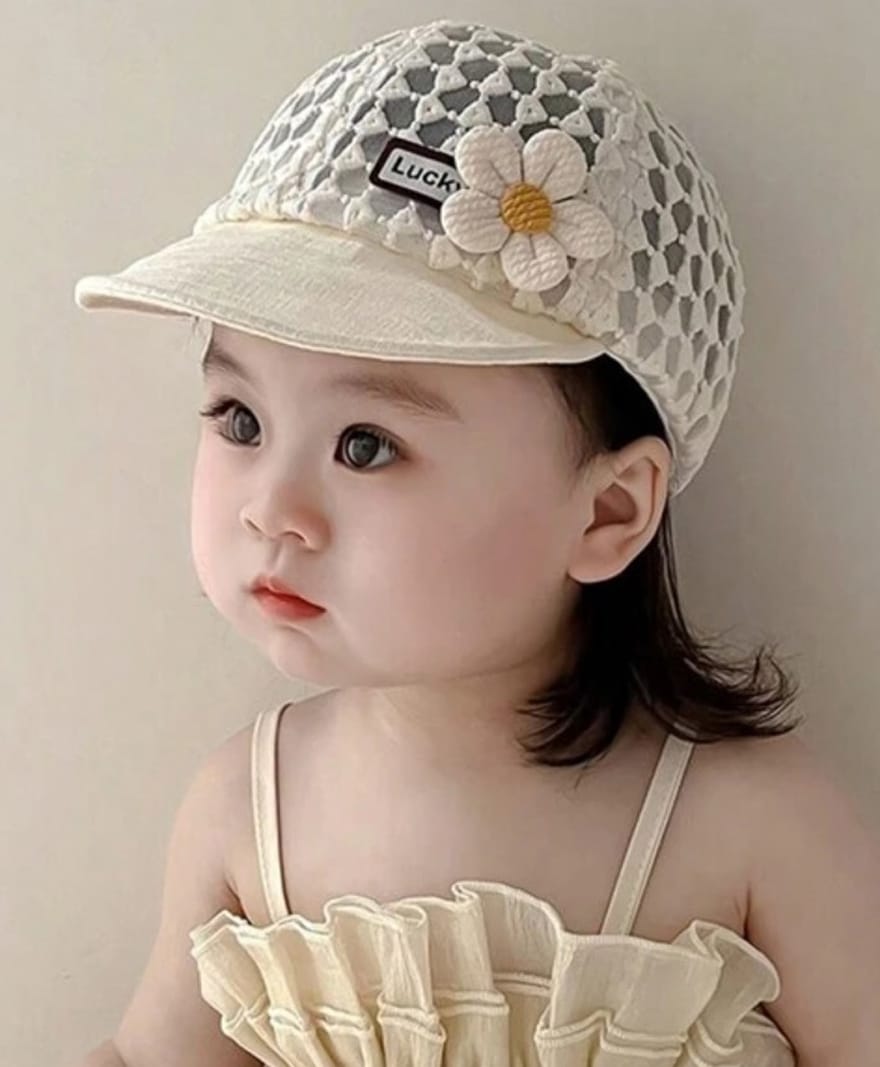 Ziory Cotton Woven Floral Applique & Net Detailed Baseball Cap - Beige - Circumference 46-50 Cm-image-31