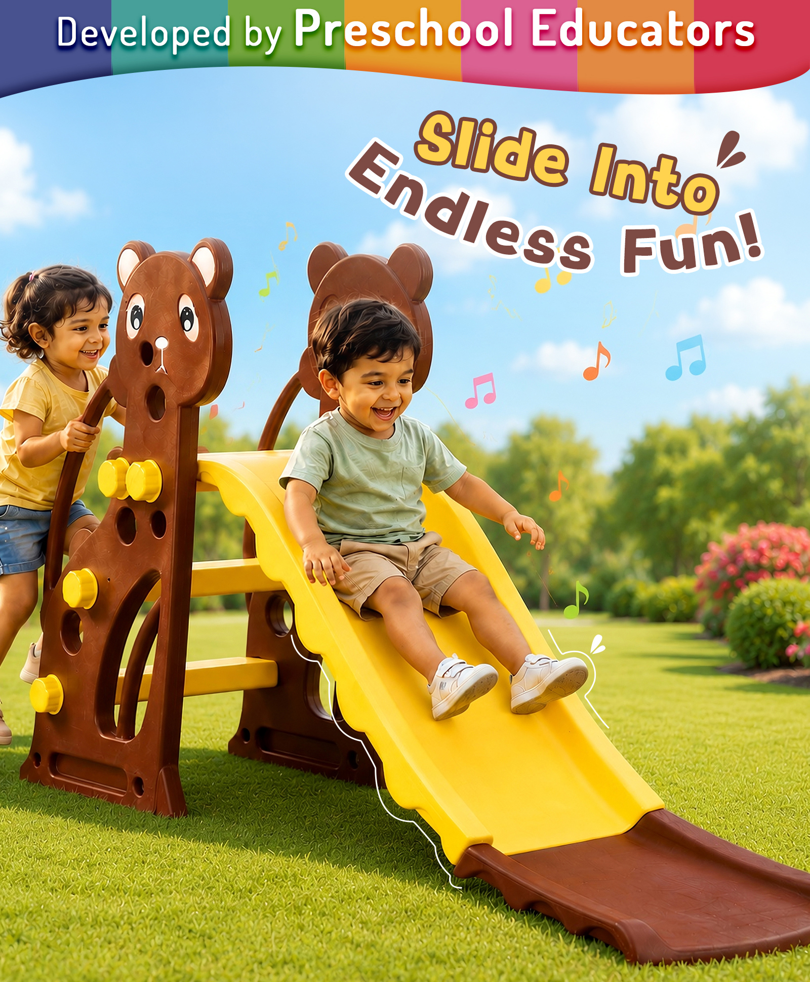 Intelliskills Giggle N' Glide Bear Slide | Indoor & Outdoor Toddler Slide | Encourages Active Play, Balance & Coordination | Safe & Sturdy First Slide for Kids | Ideal for Gifting-image-24