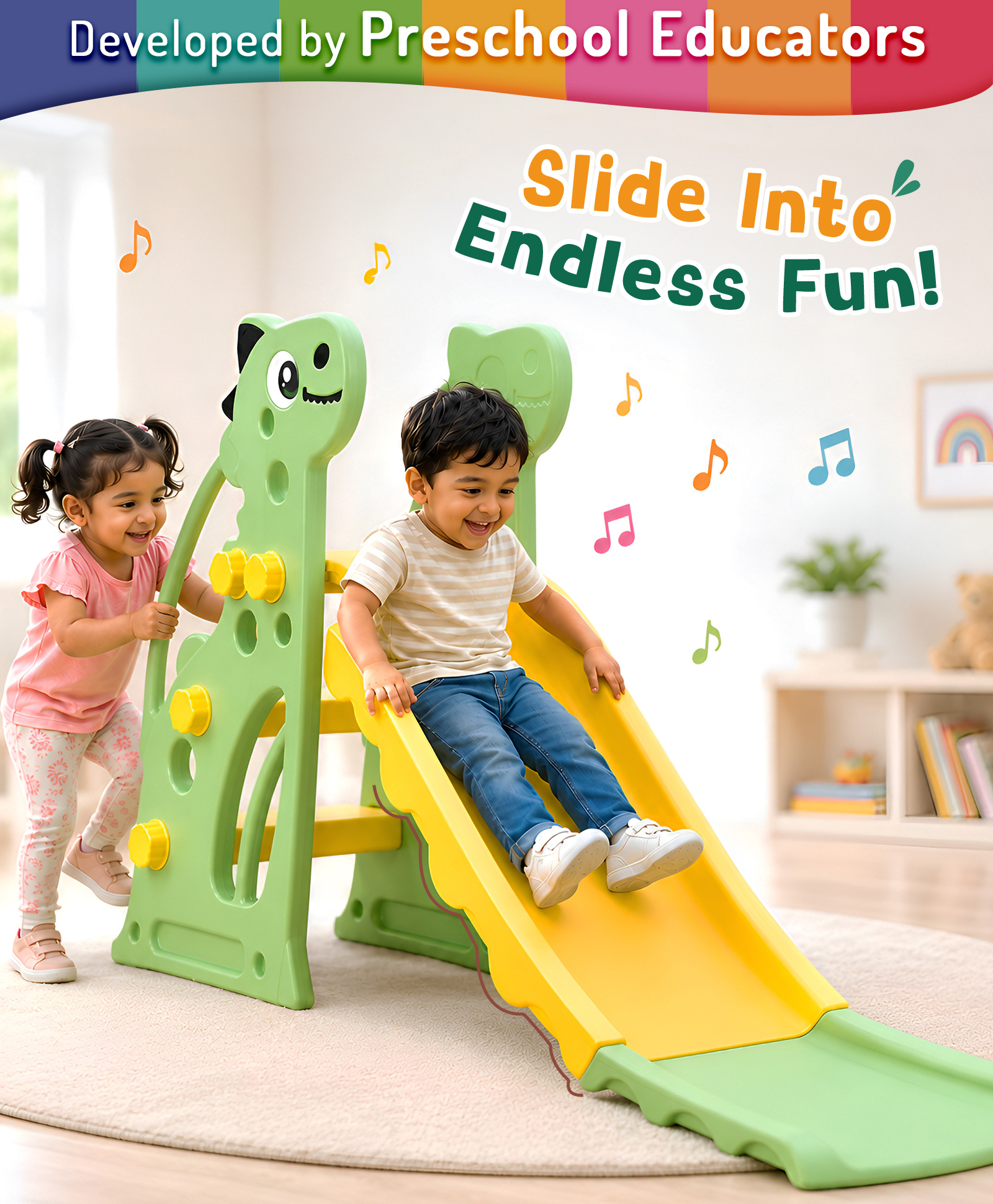 Intelliskills Giggle N' Glide Dino Slide | Indoor & Outdoor Toddler Slide | Encourages Active Play, Balance & Coordination | Safe & Sturdy First Slide for Kids | Ideal for Gifting-picture-19