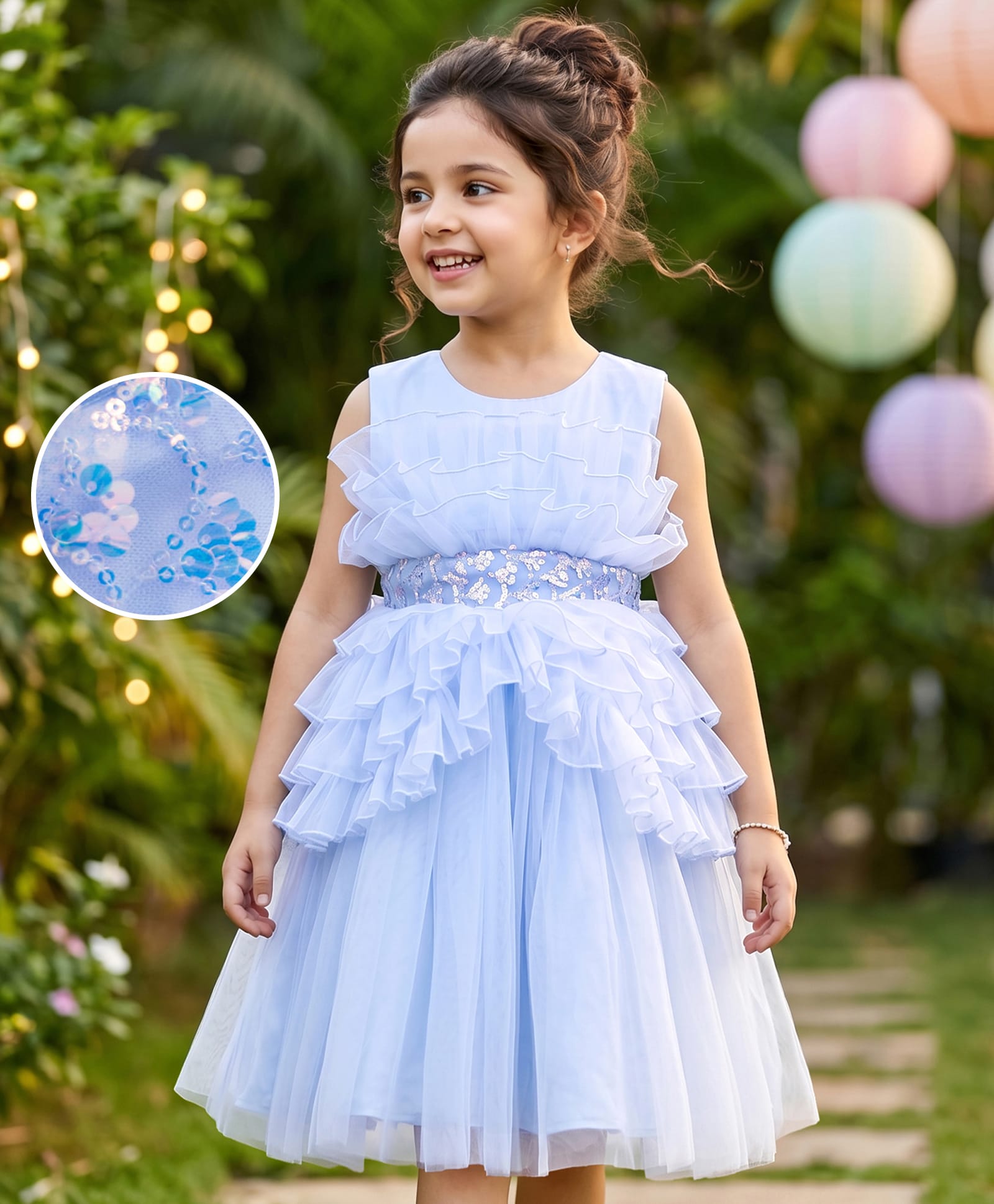 Mark & Mia Woven Sleeveless Party Dress with Sequin Detailing - Light Blue-image-34