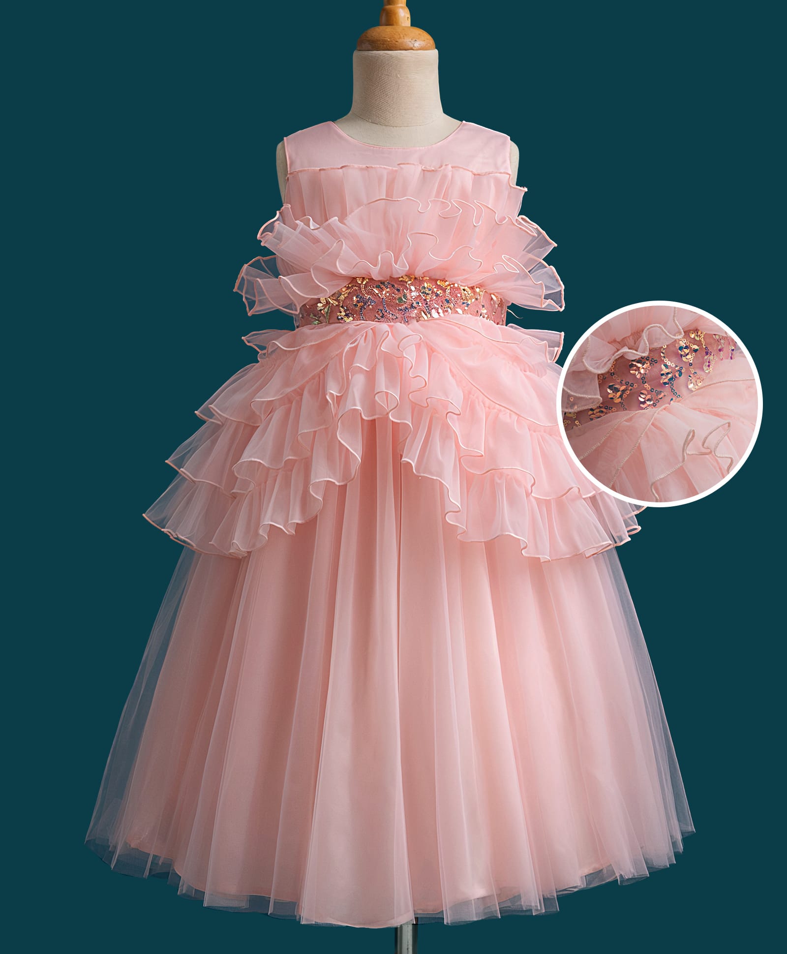 Mark & Mia Woven Sleeveless Party Dress with Sequin Detailing - Peach-image-17