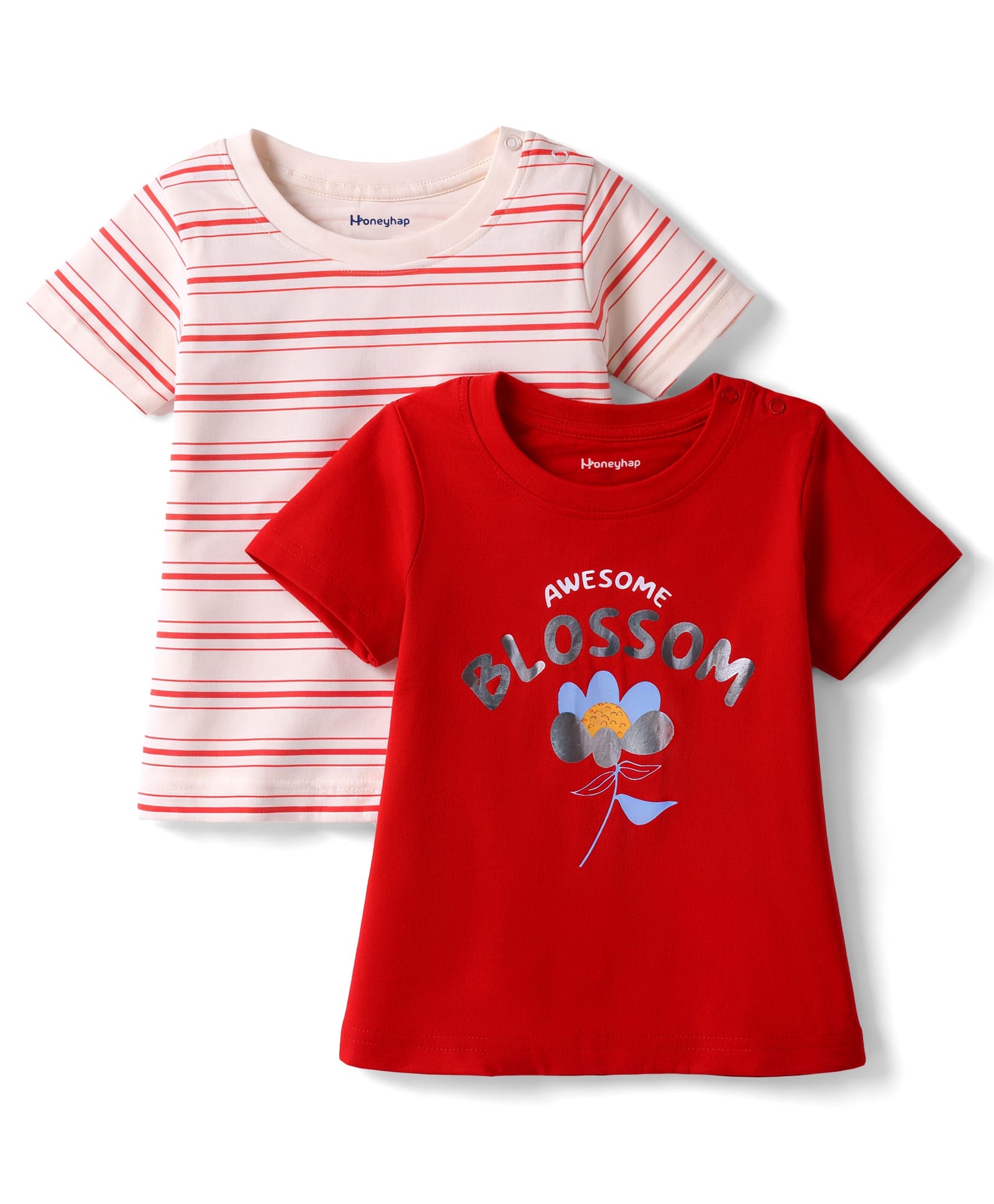 Honeyhap Cotton Knit T-Shirts Half Sleeves Striped & Graphic Pack of 2 Dark Red 3-4 Years-image-13