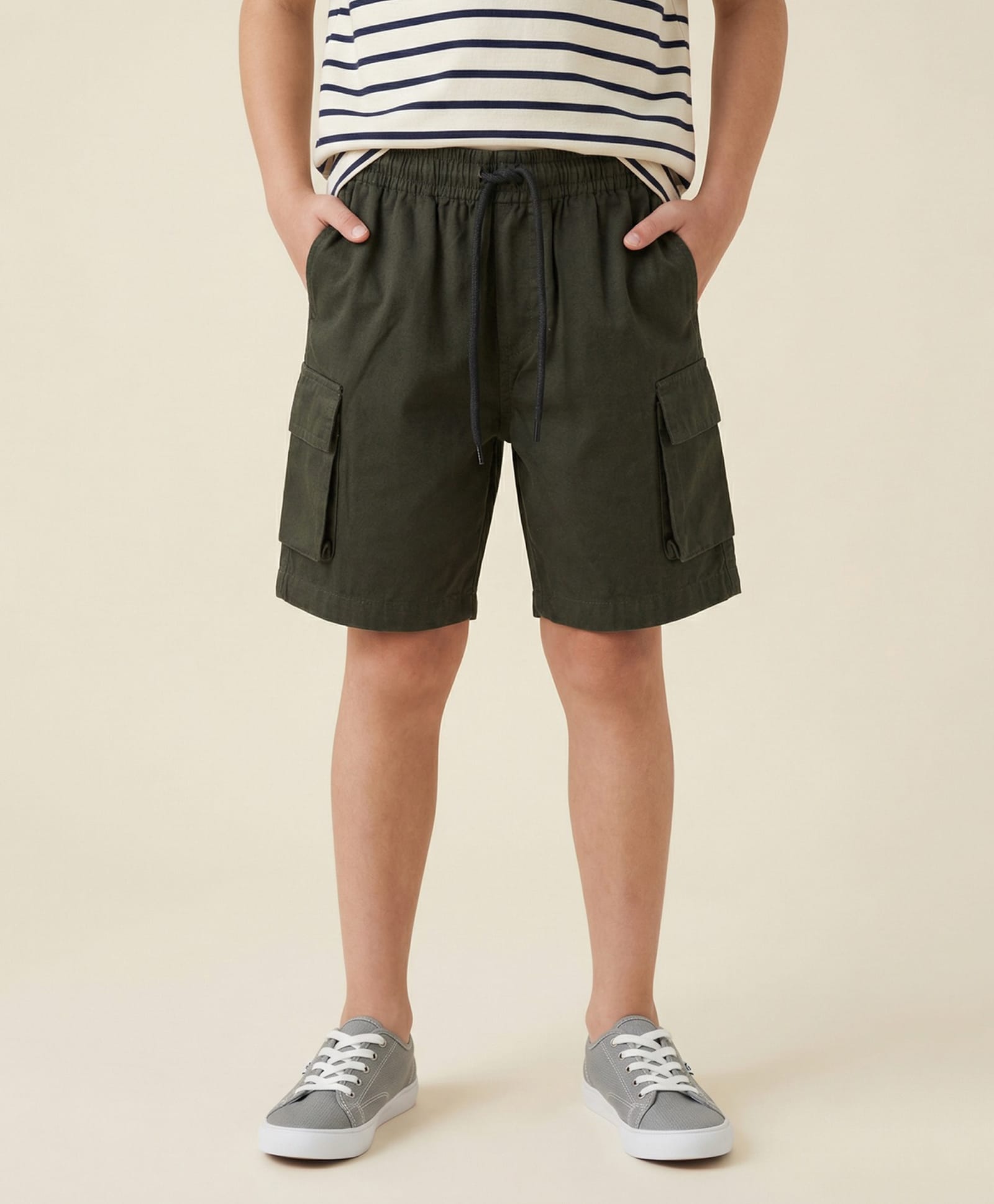 Nautinati Cotton Woven Solid Cargo Style Shorts - Olive Green-picture-10