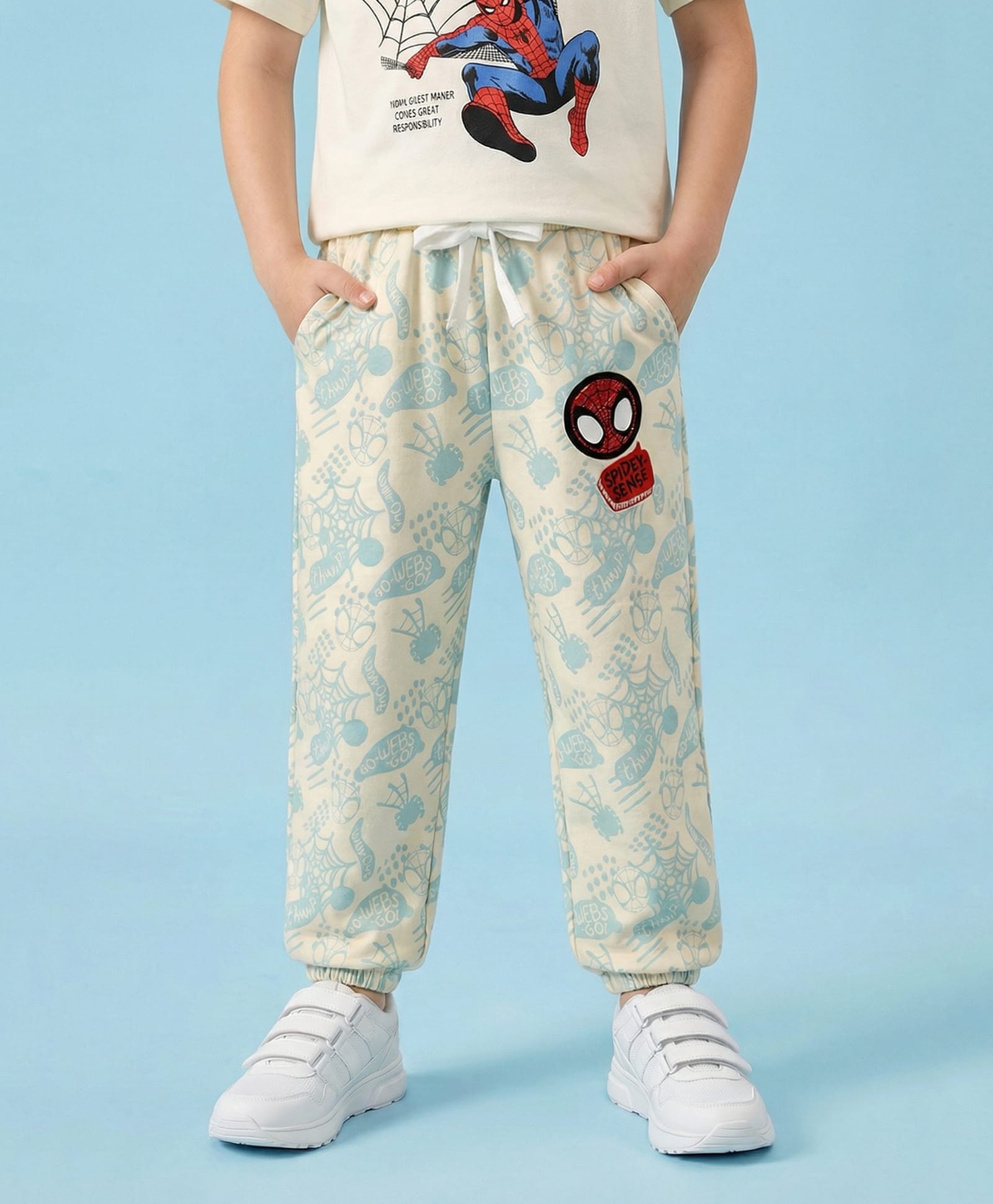 Nautinati Terry Knit Marvel Featuring Spider Man Printed Joggers - Off White-picture-14