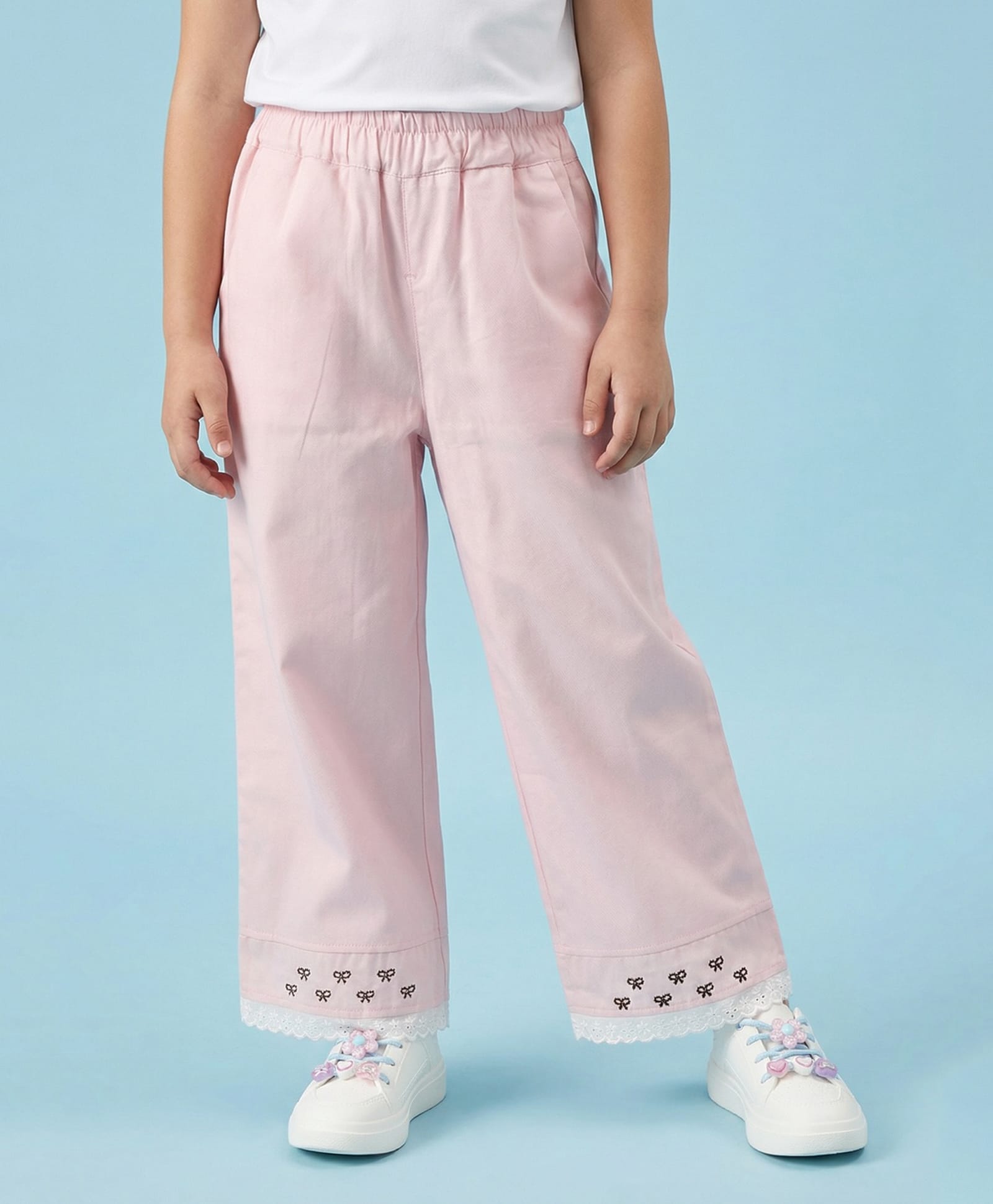 Nautinati Cotton Woven Bow Embroidered & Lace Embellished Pants - Pink-picture-13