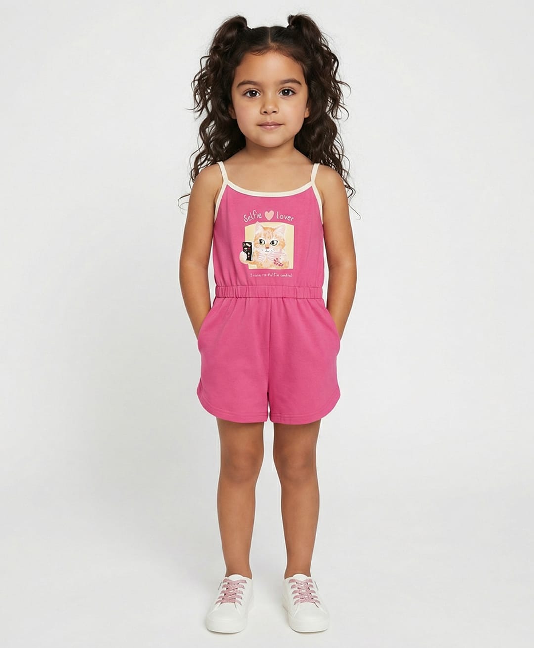 Nautinati Cotton Knit Sleeveless Cat & Typography Printed Jumpsuit - Pink-picture-20