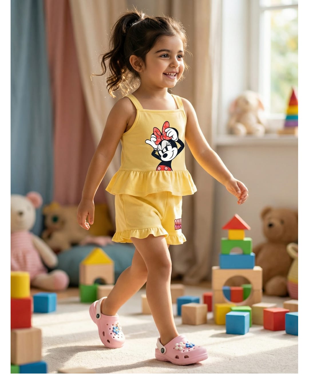 Nautinati Cotton Knit Mickey & Friends Featuring Sleeveless Minnie Mouse Printed Jumpsuit - Light Yellow-picture-16