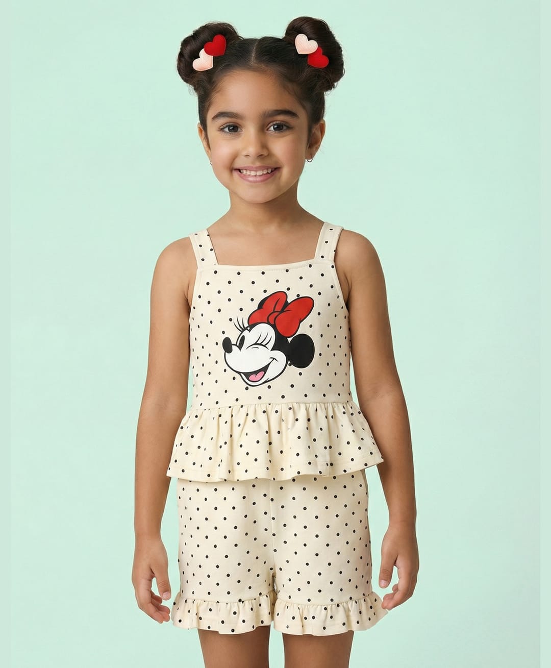 Nautinati Terry Knit Mickey & Friends Featuring Sleeveless Minnie Mouse & Polka Dots Printed Jumpsuit - Off White-picture-23