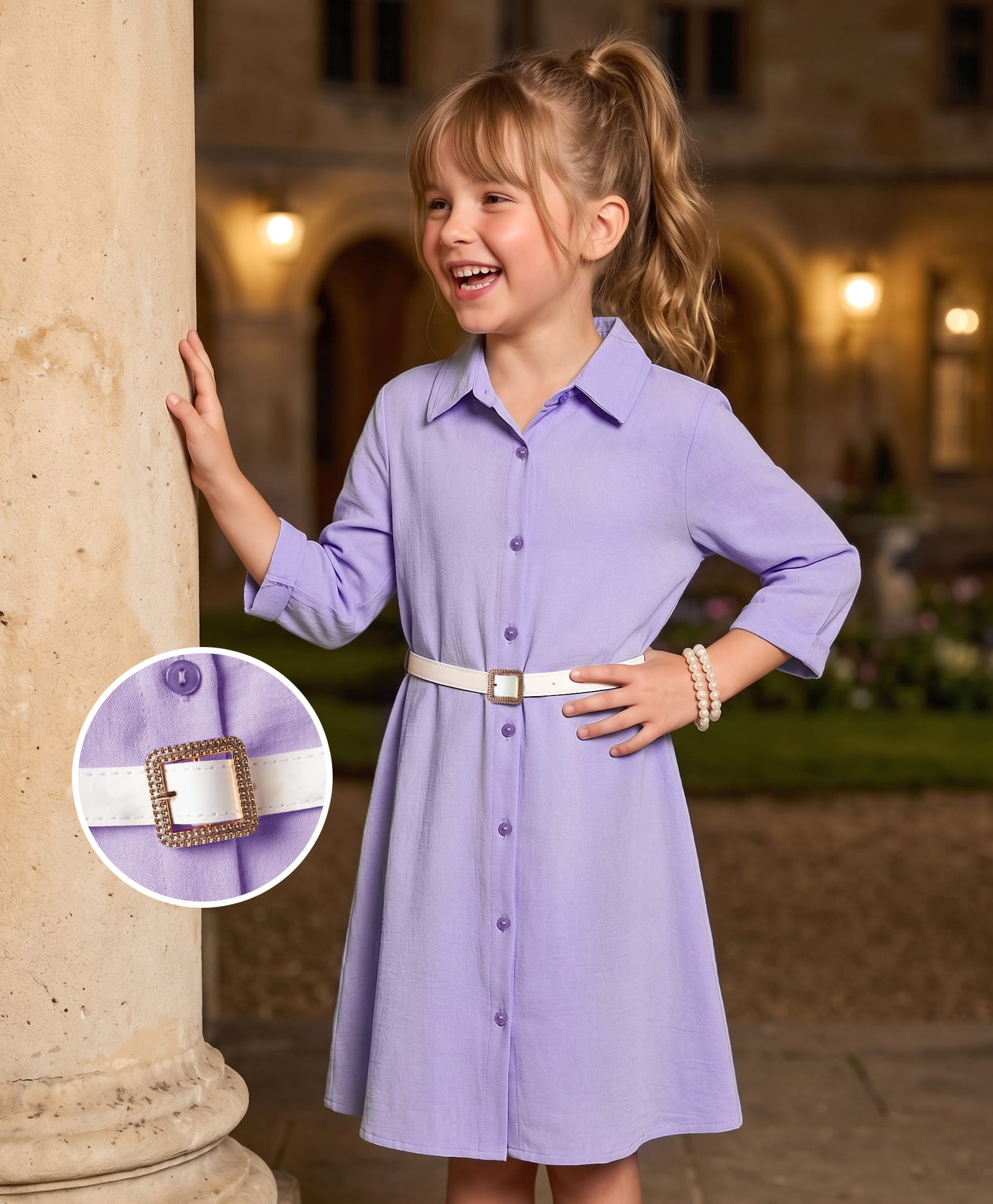 Hola Bonita Knit Full Sleeves Solid Shirt Dress With Belt - Purple-image-15