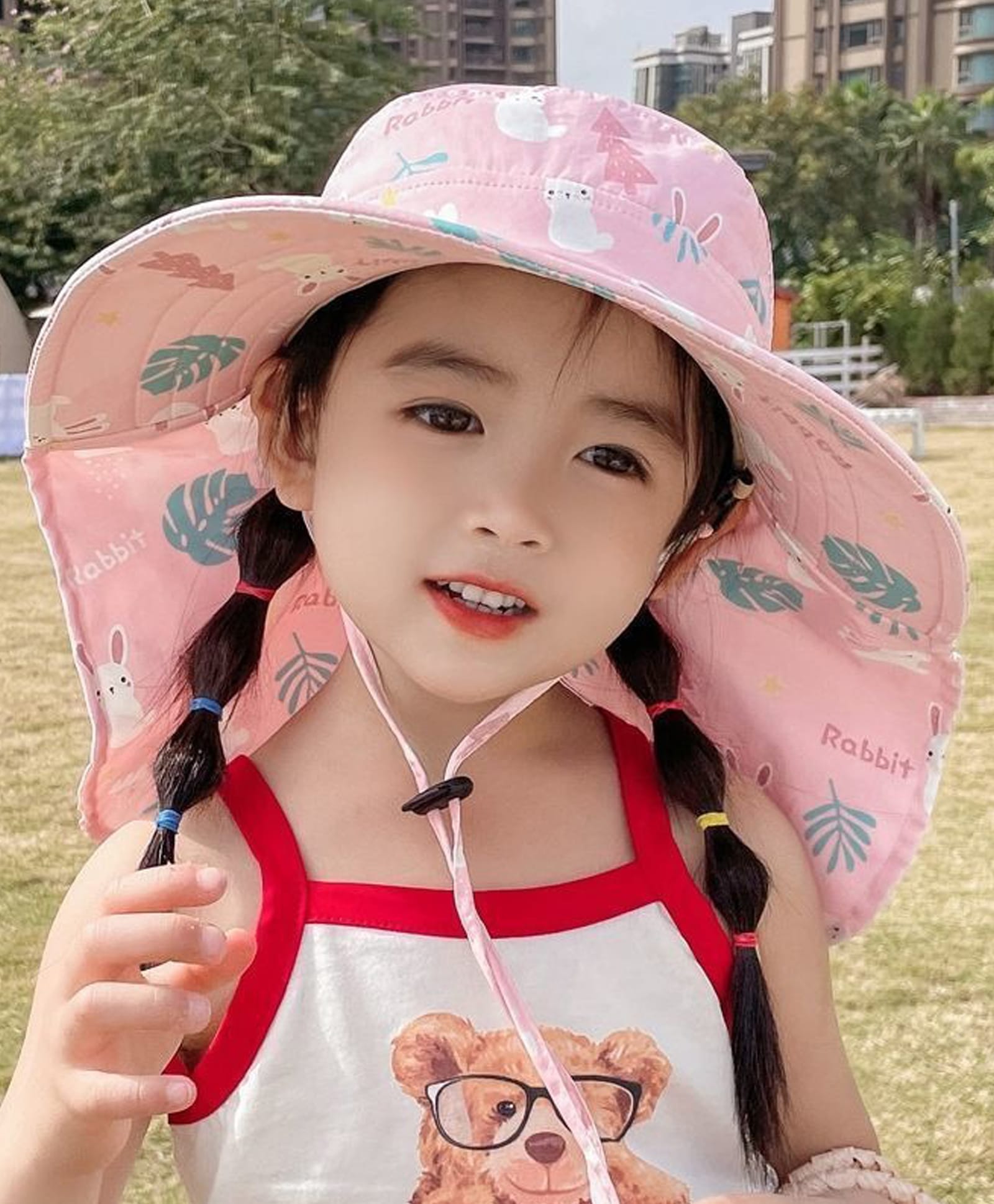 Babymoon Woven Rabbits Printed Hat With Whistle - Pink - Circumference 54 Cm-picture-11