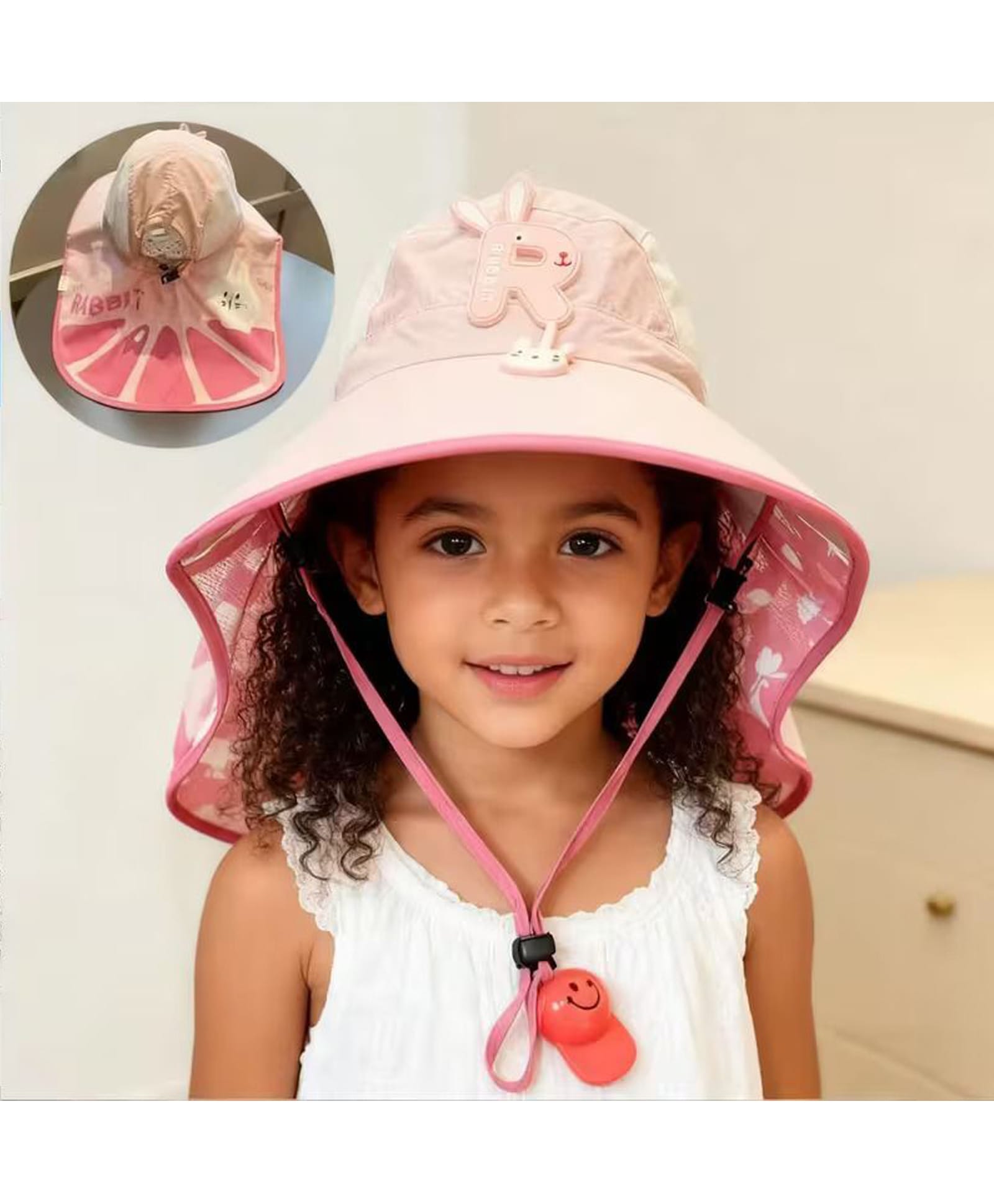 Babymoon Woven Rabbit Applique Detailed Bucket Cap With Whistle - Pink - Circumference 52 - 54 Cm-picture-28