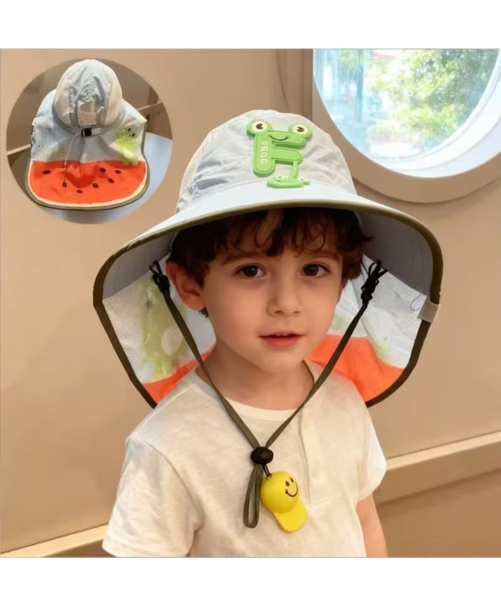 Babymoon Woven Frog Applique Detailed Bucket Cap With Whistle - Blue - Circumference 52 - 54 Cm-picture-16