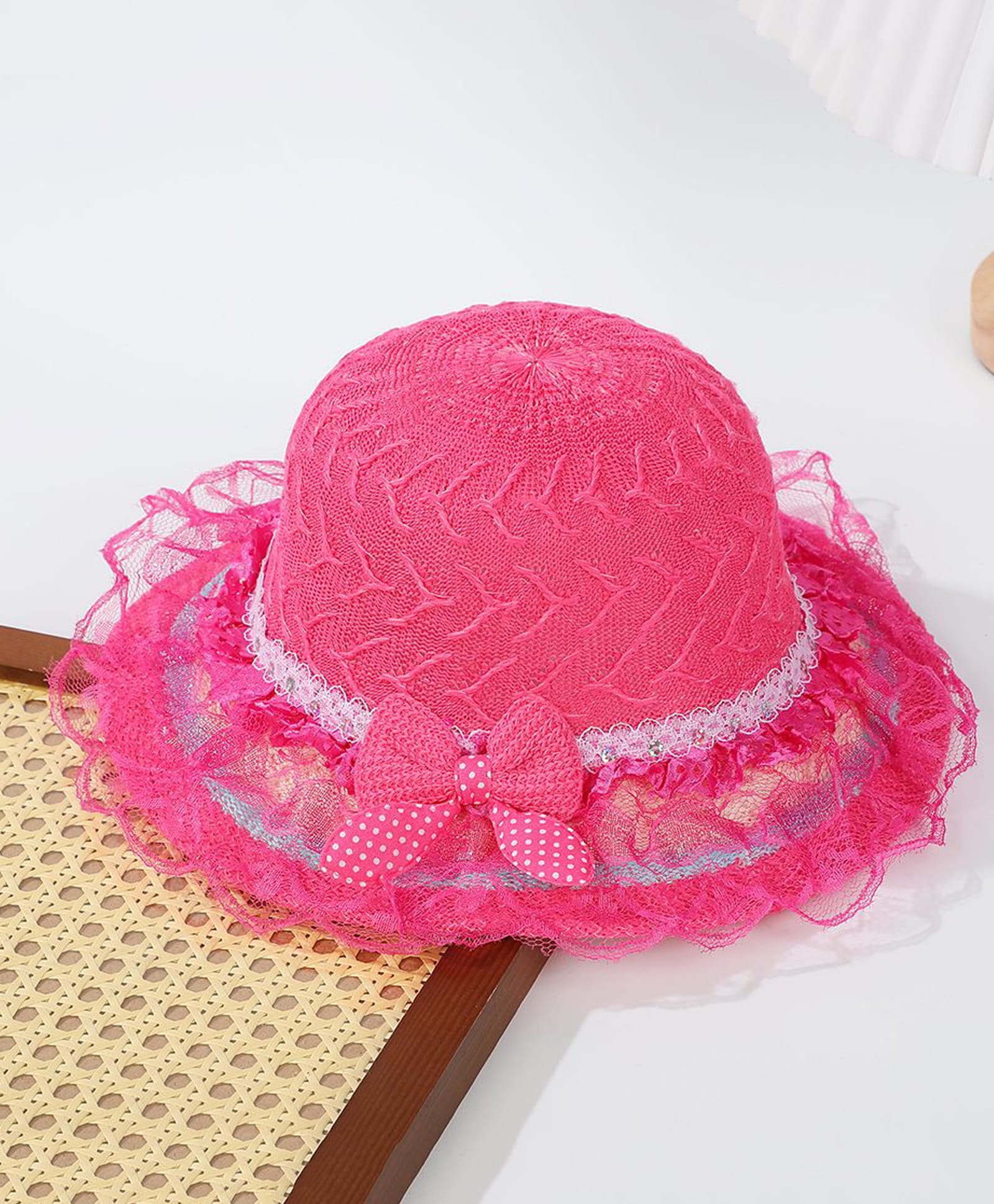 Babymoon Woven Bow Applique & Frill Detailed Cap - Pink - Circumference 54 Cm-picture-21