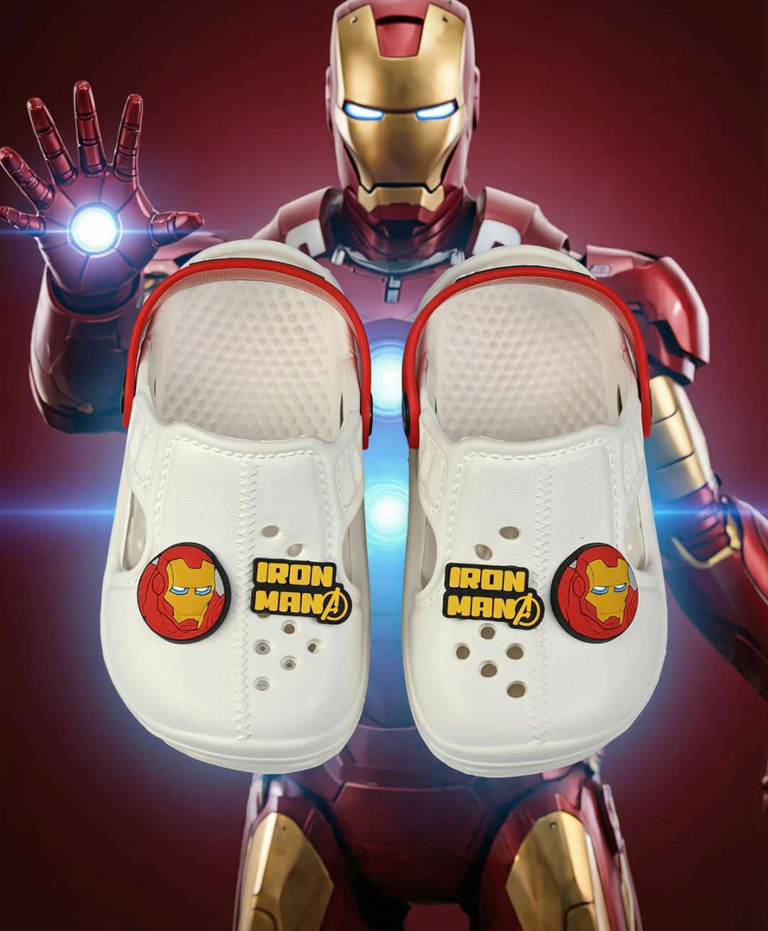 Yellow Bee Marvel Featuring Iron Man Applique Detailed Perforated Slingback Clogs - White-picture-15