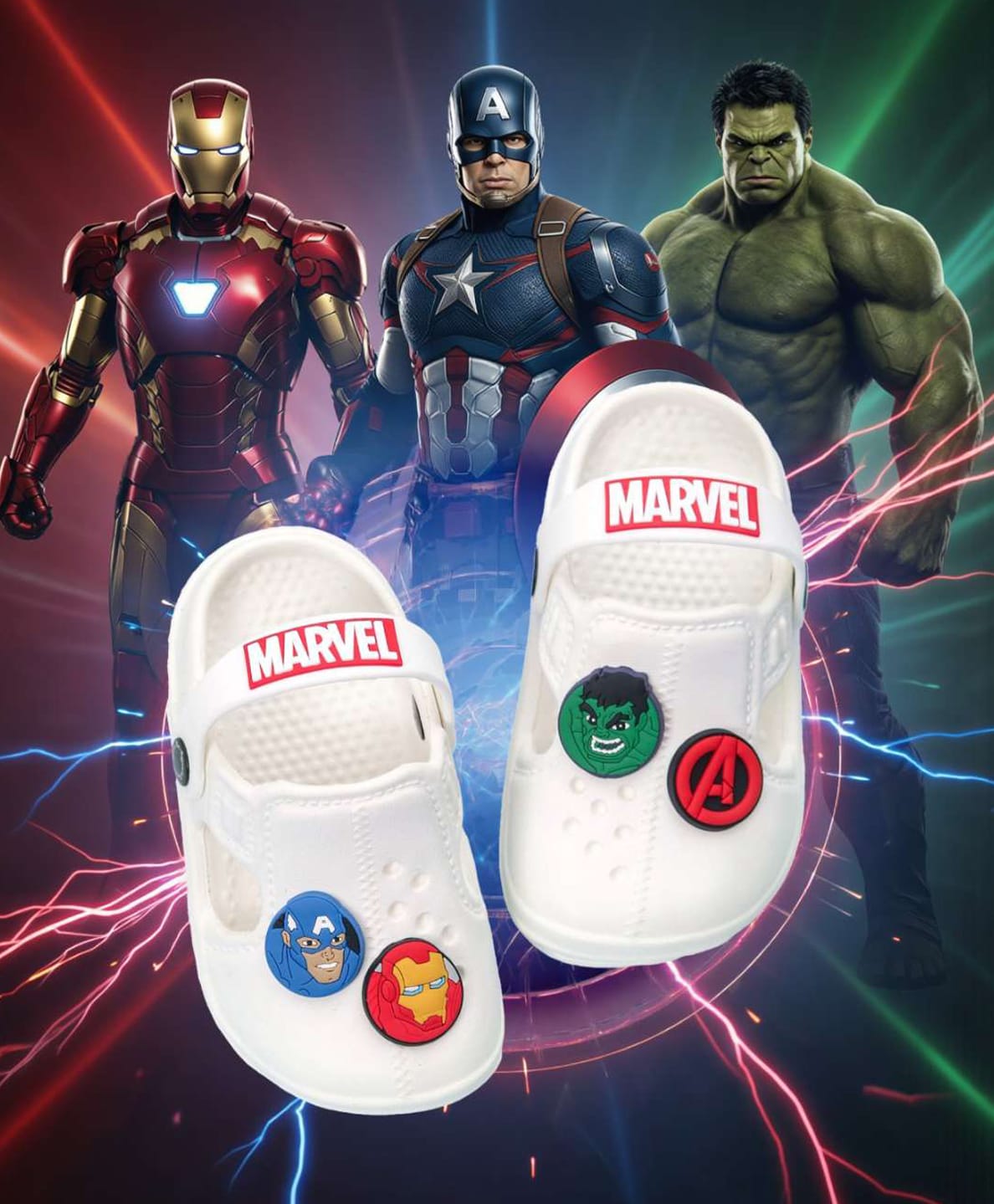 Yellow Bee Marvel Featuring The Avengers Applique Detailed Perforated Slingback Clogs - White-picture-26