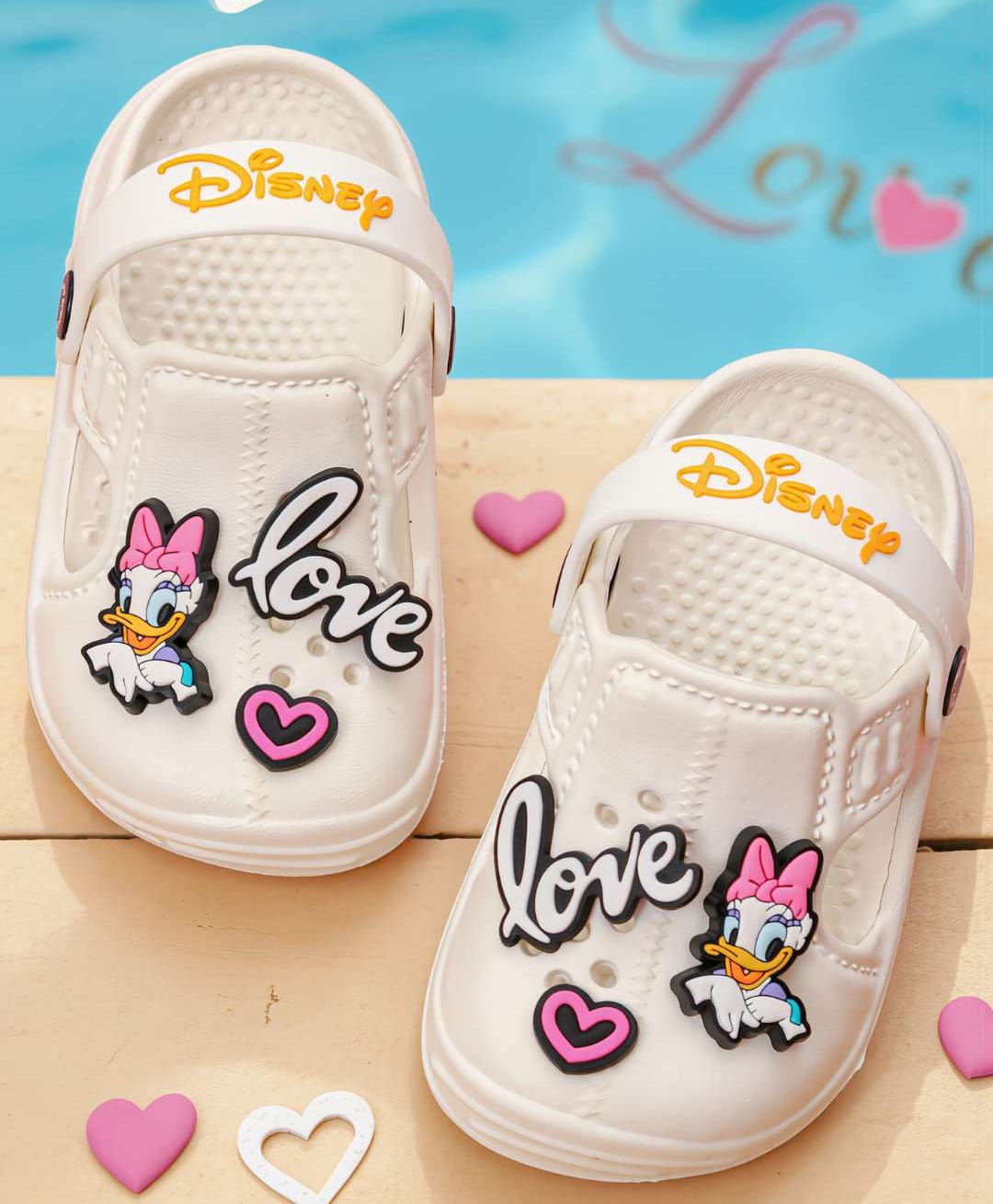 Yellow Bee Disney Mickey Mouse & Friends Featuring Daisy Duck & Heart Applique Detailed Perforated Slingback Clogs - White-picture-27