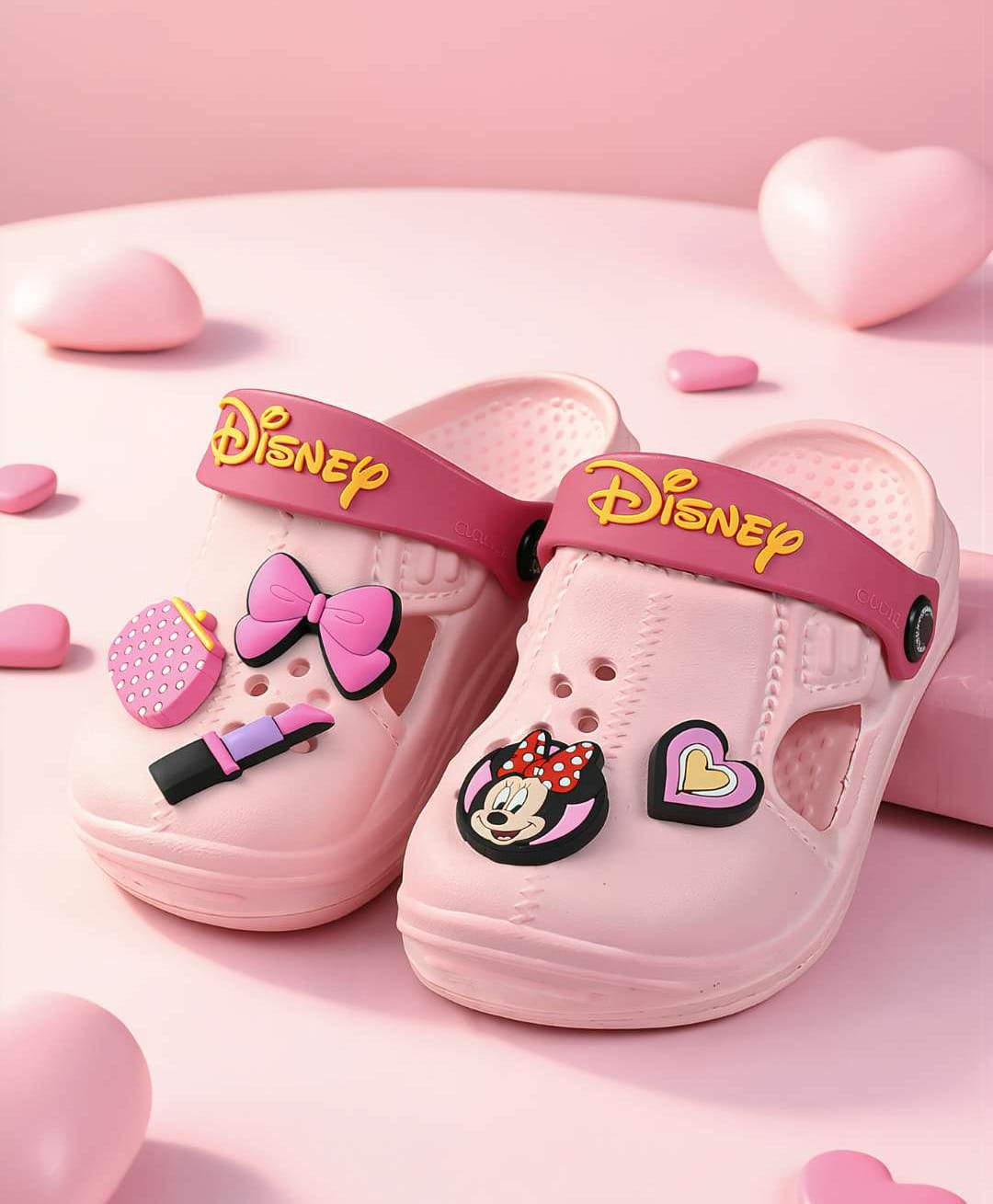 Yellow Bee Disney Mickey Mouse & Friends Featuring Minnie Mouse & Heart Applique Detailed Perforated Slingback Clogs - Pink-image-32