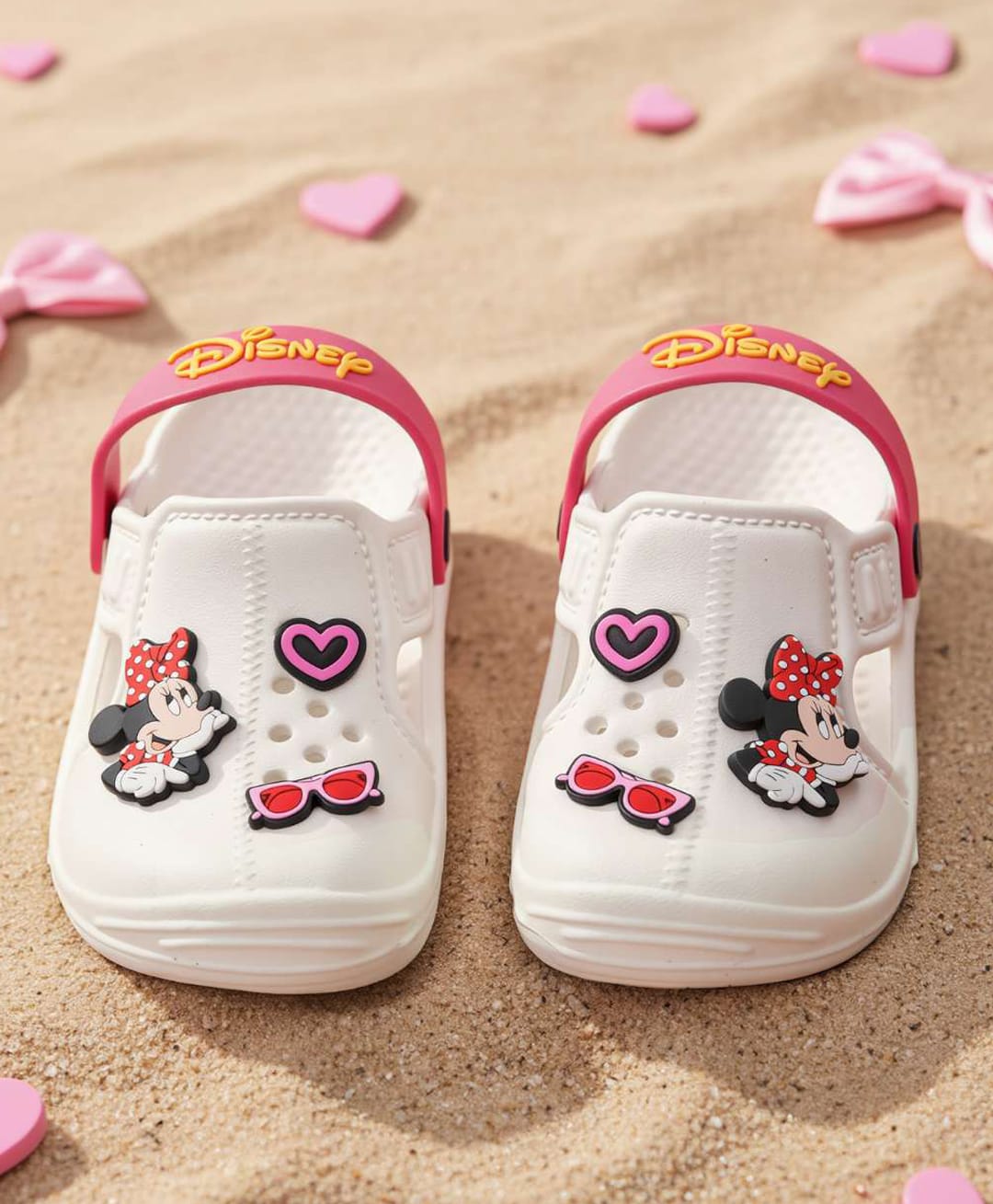 Yellow Bee Disney Mickey Mouse & Friends Featuring Minnie Mouse & Heart Applique Detailed Perforated Slingback Clogs - White-picture-28